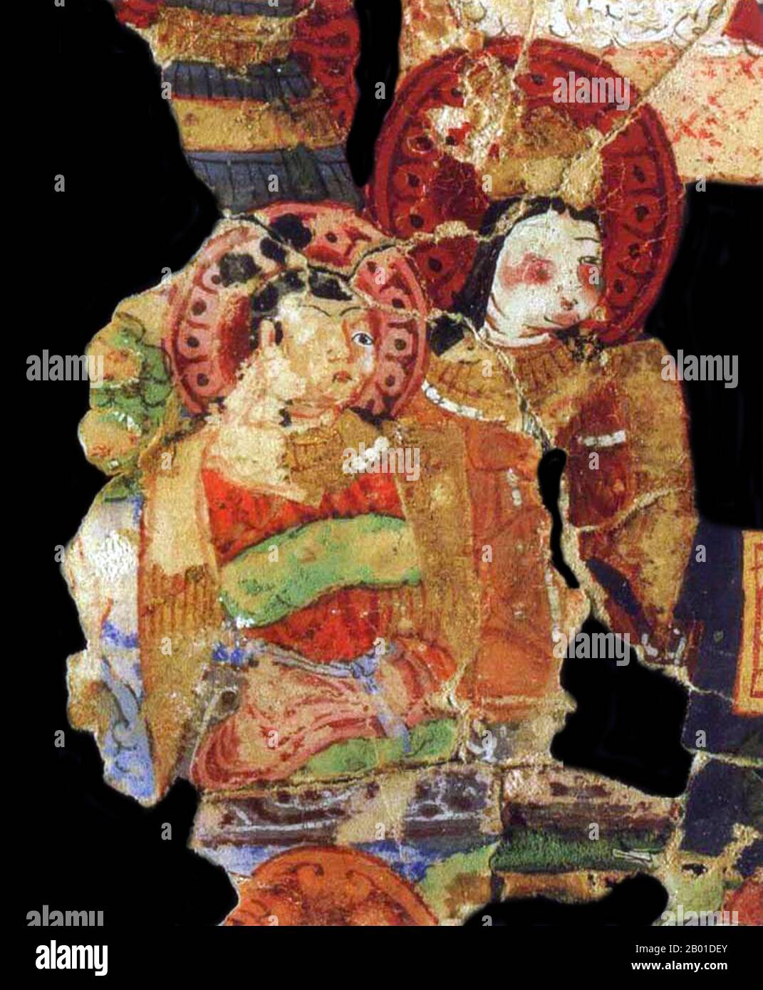 Chine : fragment d'un manuscrit manichéen illuminé avec deux divinités de Gaochang, Turfan Oasis, Xinjiang, vers 8th-9th siècle. Le manichéisme était la religion gnostique la plus importante. Au centre de l'enseignement manichéen, il y avait le dualisme, le monde lui-même, et toutes les créatures, faisaient partie d'une bataille entre le bien, représenté par Dieu, et le mauvais, les ténèbres, représenté par une puissance motivée par l'envie et la convoitise. Le manichéisme s'est répandu dans la plupart des pays connus du monde du 1st millénaire ce, de l'Espagne à la Chine. Mais la religion a disparu au 14th siècle et est actuellement éteinte. Banque D'Images