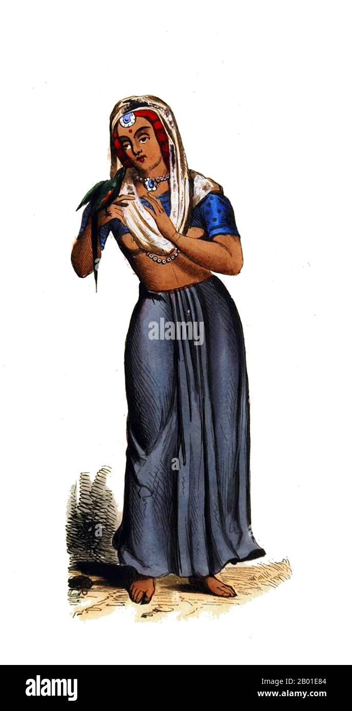 Inde: "Une jeune fille des montagnes". Gravure faite à la main par Edouard Vermorcken (1 novembre 1820 - 23 novembre 1906), c. 1843-1844. Gravure faite à la main par « Mes, usages et costumes de tous les Peuples de monde, d'après les documents Authentiques et les Voyages les plus récents », par Auguste Wahlen (1785-1850). Banque D'Images