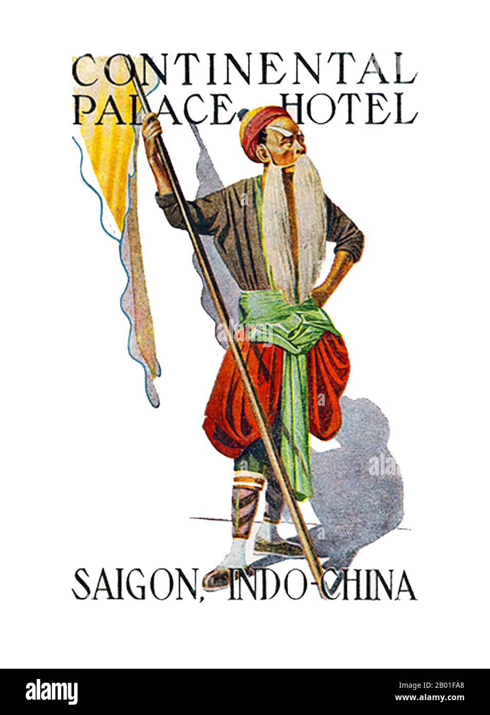Vietnam : affiche publicitaire présentant l'Opéra chinois à Cholon, l'Hôtel Continental Palace, Saigon, vers 1952. L'Hôtel Continental est un hôtel situé à Ho Chi Minh ville, Vietnam. Il a été nommé d'après le prestigieux Hôtel Continental à Paris, et est situé dans le District 1, le quartier central des affaires de la ville (Saigon). L'hôtel est situé près de l'Opéra de Saigon et a été construit en 1880 par les Français. L'hôtel a subi quelques travaux de rénovation au fil des ans, tout en conservant l'essence de son architecture et de son style d'origine. Banque D'Images