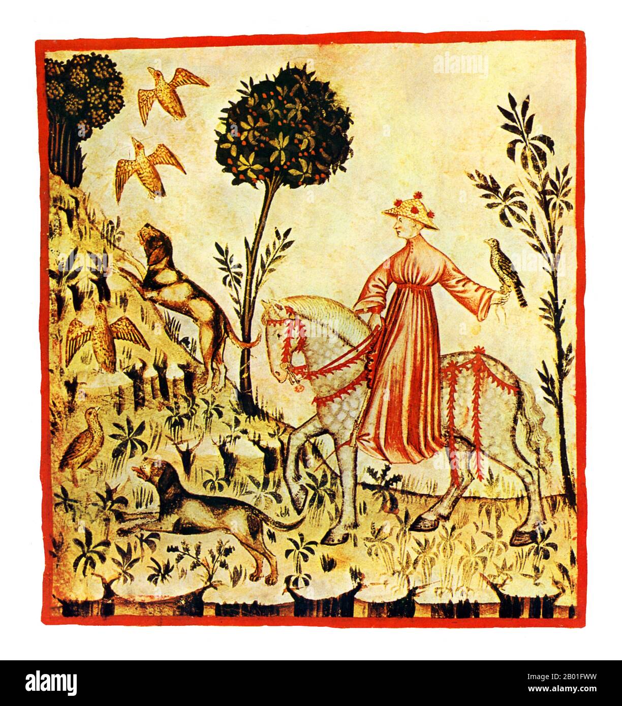 Irak/Italie: Perdrix (Perdices). Illustration de Taqwim al-sihha d'Ibn Butlan, ou « Maintenance of Health » (Bagdad, 11th siècle), publiée en Italie sous le nom de The Tacuinum Sanitatis, 14th siècle. Le Tacuinum (parfois Taccuinum) Sanitatis est un manuel médiéval sur la santé et le bien-être, basé sur le Taqwim al-sihha تقويم الصحة ('Maintenance de la santé'), un traité médical arabe du XIe siècle par Ibn Butlan de Bagdad. Ibn Butlân est un médecin chrétien né à Bagdad et décédé en 1068. Banque D'Images