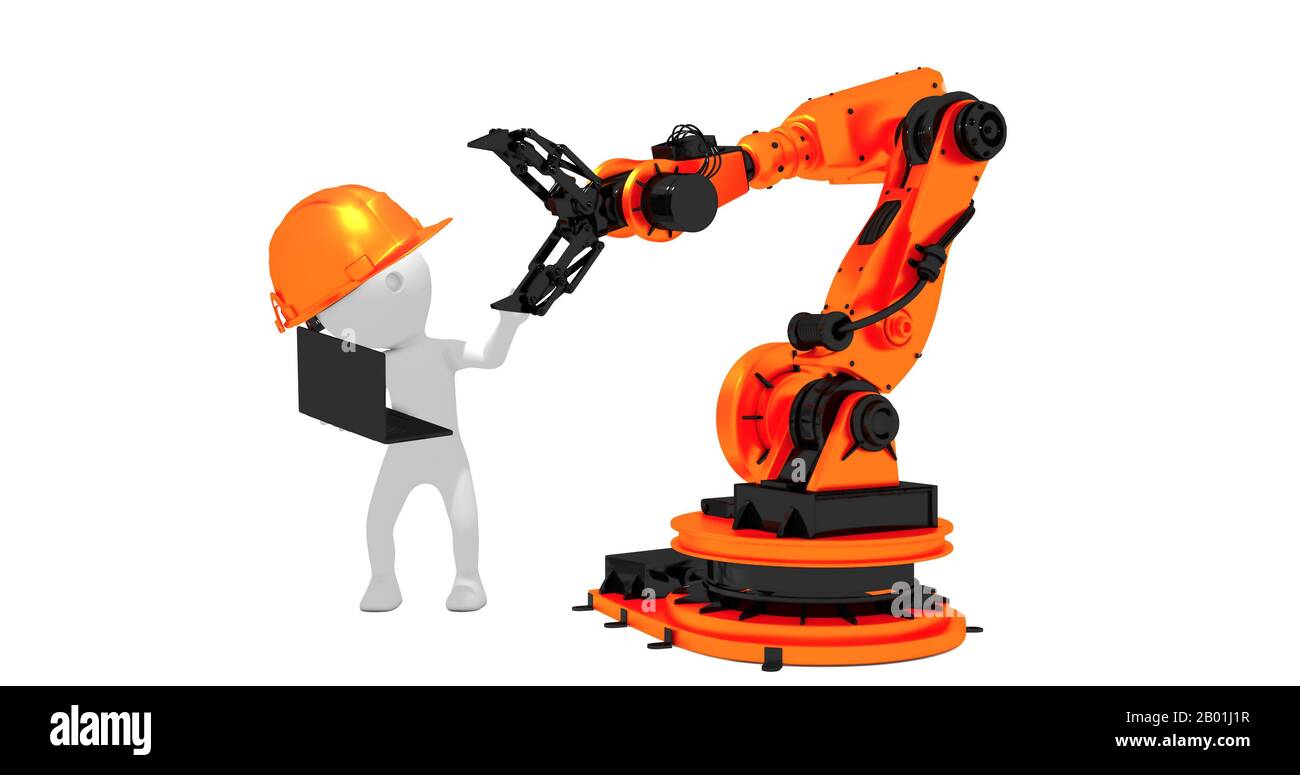 Bras robotisé sur fond blanc. Le rendu 3D Banque D'Images
