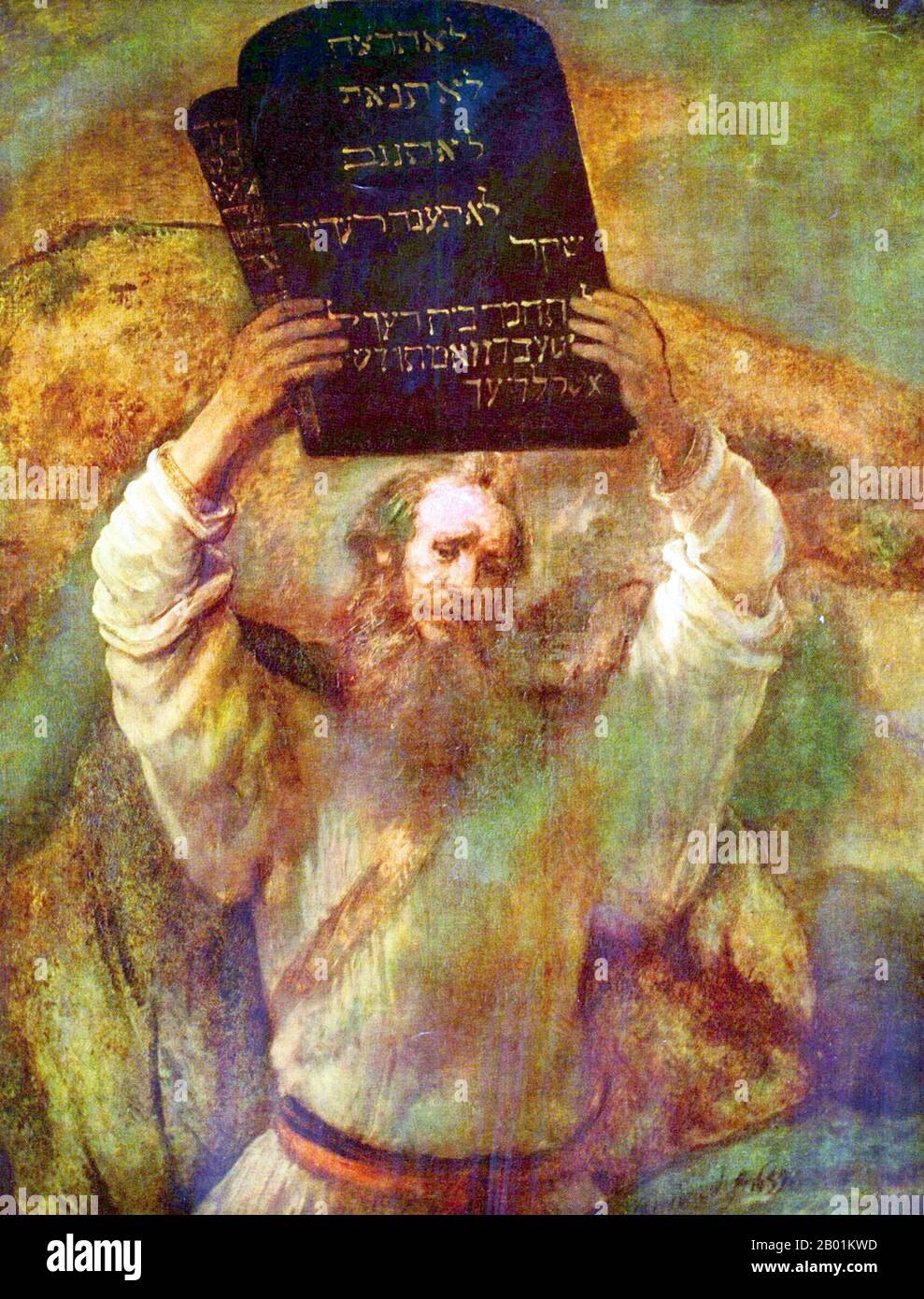 Pays-Bas : 'Moïse écraser les tablettes de la Loi'. Peinture à l'huile sur toile de Rembrandt (15 juillet 1606 - 4 octobre 1669), 1659. Moïse était, selon la Bible hébraïque et le Coran, un chef religieux, législateur et prophète, à qui la paternité de la Torah est traditionnellement attribuée. Il est le prophète le plus important dans le judaïsme, et est également considéré comme un prophète important dans le christianisme et l'islam, ainsi que dans un certain nombre d'autres religions. Banque D'Images