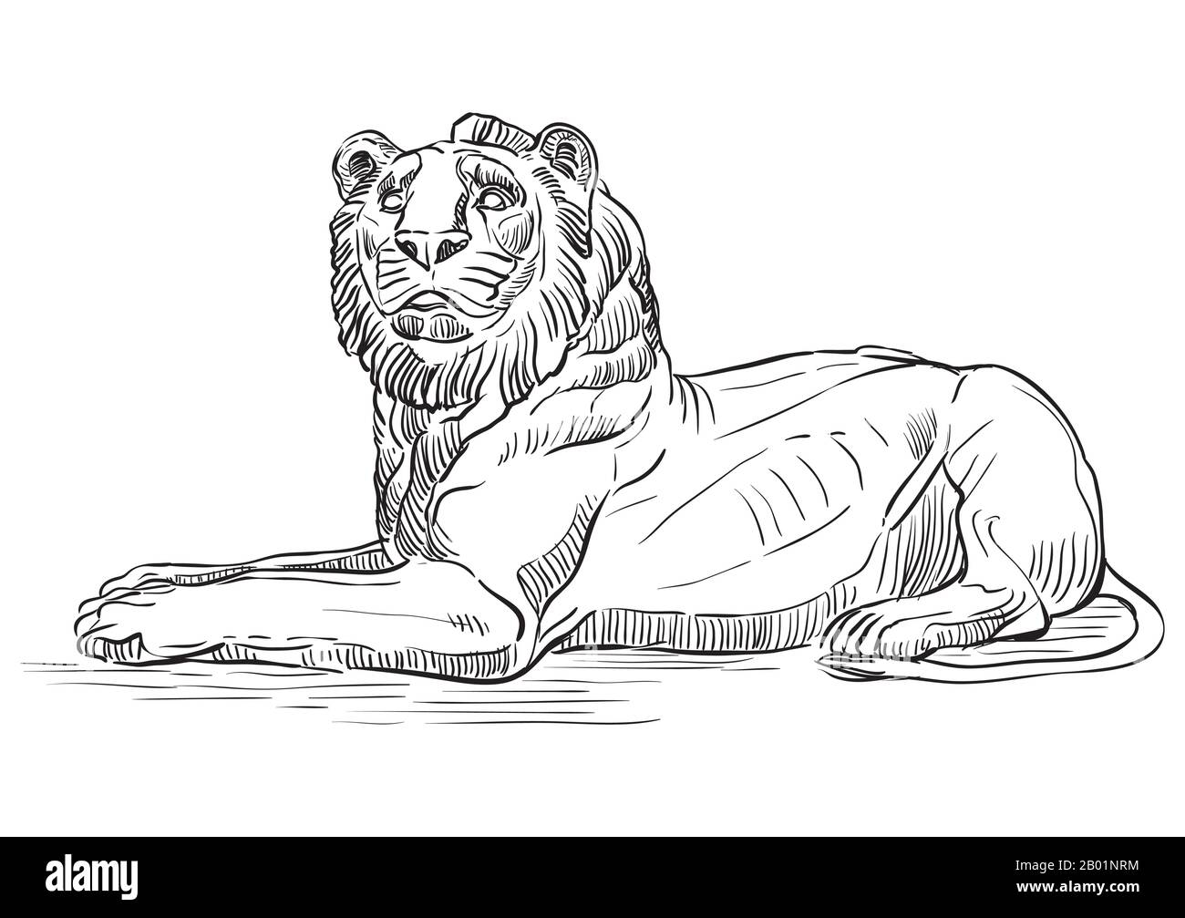 Esquisse de la statue de lion en marbre vue de profil. Illustration du dessin vectoriel en couleur noire isolée sur fond blanc. Elément graphique pour des Illustration de Vecteur