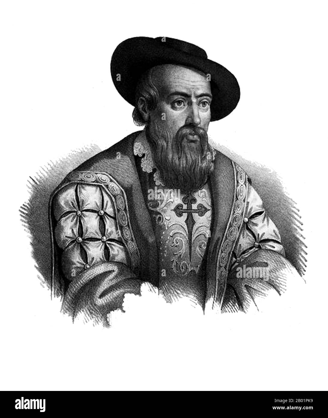 Portugal/Inde : Dom Francisco de Almeida (c. 1450 - 1 mars 1510), premier vice-roi de l'Inde (r. 1503-1510). Gravure de Gregorio Lopes (c. 1490-1550), c. 1524. Francisco de Almeida, également connu sous le nom de « Grand Dom Francisco », était un noble portugais, un soldat et un explorateur. Il se distingua comme conseiller du roi Jean II de Portugal et plus tard dans les guerres contre les Maures et dans la conquête de Grenade en 1492. En 1503, il est nommé premier gouverneur et vice-roi de l'État portugais de l'Inde. Almeida est crédité de l'établissement de l'hégémonie portugaise dans l'océan Indien. Banque D'Images