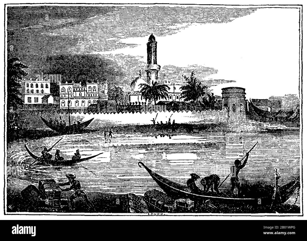 Yémen : un dessin du port de Mocha, Yémen, par I.. Dodd, pour The Mirror of Literature, Amusement and instruction (Londres), 1831. Moka ou Mokha est une ville portuaire sur la côte de la mer Rouge du Yémen. Jusqu'à ce qu'elle soit éclipsée au XIXe siècle par Aden et Hodeida, Mocha était le principal port de Sanaa, la capitale du Yémen Moka est célèbre pour être le principal marché du café du 15ème siècle jusqu'au 17ème siècle. Même après que d'autres sources de café aient été trouvées, les grains de moka (également appelés grains de Sanani ou mocha Sanani, signifiant de Sanaa) ont continué d'être appréciés pour leur saveur distinctive. Banque D'Images