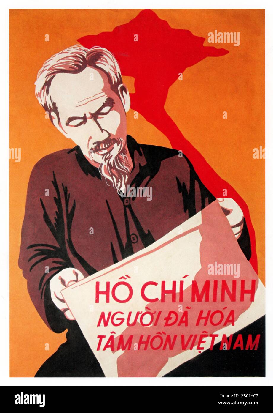 Vietnam : affiche de propagande communiste - 'Ho Chi Minh vit dans le cœur du peuple vietnamien'. La seconde guerre d'Indochine, connue en Amérique sous le nom de guerre du Vietnam, est un conflit militaire de la guerre froide qui a eu lieu au Vietnam, au Laos et au Cambodge du 1er novembre 1955 à la chute de Saïgon le 30 avril 1975. Cette guerre a suivi la première guerre d'Indochine et a été menée entre le Nord-Vietnam, soutenu par ses alliés communistes, et le gouvernement du Sud-Vietnam, soutenu par les États-Unis et d'autres Nations anti-communistes. Banque D'Images