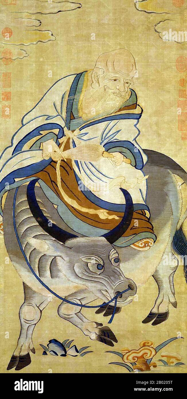 Laozi (Lao Tzu, Ch. BCE du 6ème siècle) était un philosophe mystique de la Chine ancienne. Son association avec le Daodejing (Tao te Ching) l'a conduit à être traditionnellement considéré comme le fondateur du Taoïsme (également appelé le « daoisme »). Il est également vénéré comme une déité dans la plupart des formes religieuses de la religion taoïste, qui se réfère souvent à Laozi comme Taisyang Laojun, ou «L'Un des Trois Pure Ceux». Laozi traduit littéralement du chinois signifie « ancien maître » ou « ancien », et est généralement considéré comme honorific. Banque D'Images
