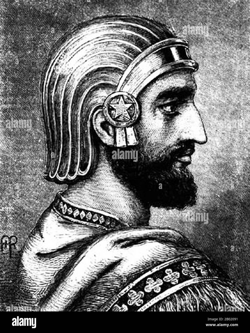 Cyrus II de Perse (ancienne Perse: Kuruse (c. 600 av. J.-C. ou 576 av. J.-C.–530 av. J.-C.), communément connu sous le nom de Cyrus le Grand, était le fondateur de l'Empire Achaemenid. Sous sa domination, l'empire embrassait tous les états civilisés précédents de l'ancien Proche-Orient, s'étendit énormément et finit par conquérir la plupart de l'Asie du Sud-Ouest et une grande partie de l'Asie centrale et du Caucase. De la mer Méditerranée et Hellespont à l'ouest à la rivière Indus à l'est, Cyrus le Grand a créé le plus grand empire que le monde avait encore vu. Ses titres régaux en entier étaient Le Grand Roi, le Roi de Perse, K Banque D'Images