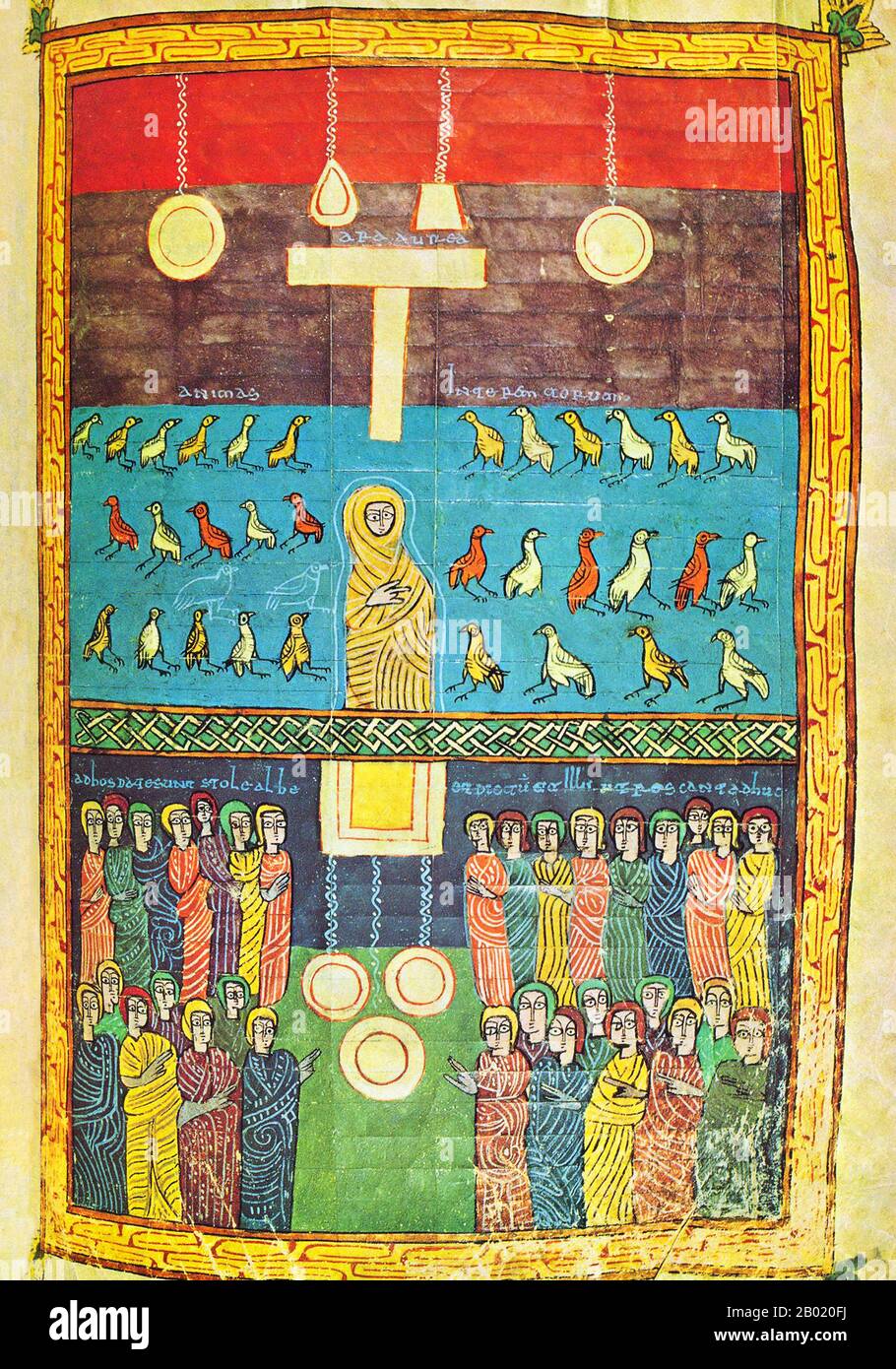 Espagne : le septième sceau. Du Beatus de la Rioja ou Urgell Beatus, v. 975. L'Escorial Beatus est un manuscrit enluminé du Xe siècle du commentaire de l'Apocalypse par Beatus de Liébana. Le manuscrit a probablement été créé au monastère de San Millán de la Cogolla. Il y a 151 folios existants ; le manuscrit est illustré avec 52 miniatures survivantes. L'Apocalypse de Jean est le Livre de l'Apocalypse, le dernier livre du Nouveau Testament. Banque D'Images