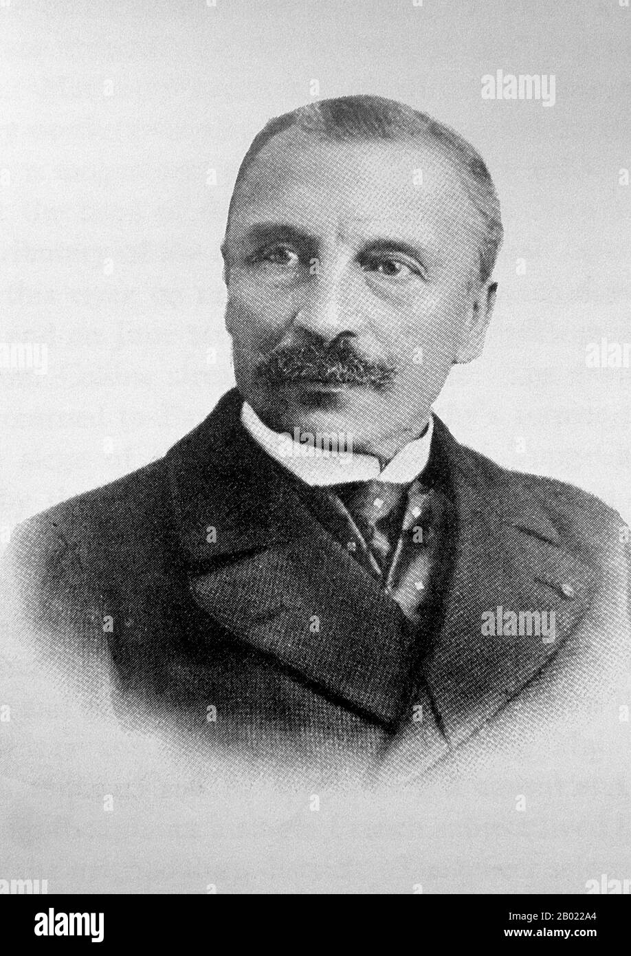 Laos/France : Auguste Jean-Marie Pavie (31 mai 1847 - 7 juin 1925), architecte de la politique impériale française au Laos de la fin du XIXe siècle. Auguste Pavie, né à Dinan en Bretagne, est le père fondateur de l'influence française au Laos. Après une longue carrière militaire et administrative au Cambodge et en Cochinchine, Pavie devient le premier vice-consul français à Luang Prabang en 1885, devenant finalement le premier gouverneur général et ministre plénipotentiaire de la colonie française nouvellement formée du Laos. Banque D'Images