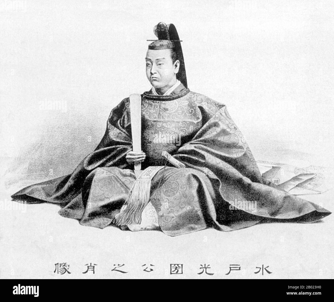 Japon : Tokugawa Mitsukuni (11 juillet 1628 - 14 janvier 1701), daimyo éminent du début de l'époque d'Edo. Portrait du début de l'ère Meiji (1868-1912). Tokugawa Mitsukuni ou Mito Kōmon est un daimyo connu pour son influence dans la politique du début de l'époque d'Edo. Il est le troisième fils de Tokugawa Yorifusa (qui à son tour est le neuvième fils du shogun Tokugawa Ieyasu) et lui succède, devenant le deuxième daimyo du domaine de Mito. Il a reçu à titre posthume le grade de cour de premier rang junior (1869) et de premier rang (1900), et est maintenant considéré comme un kami. Banque D'Images