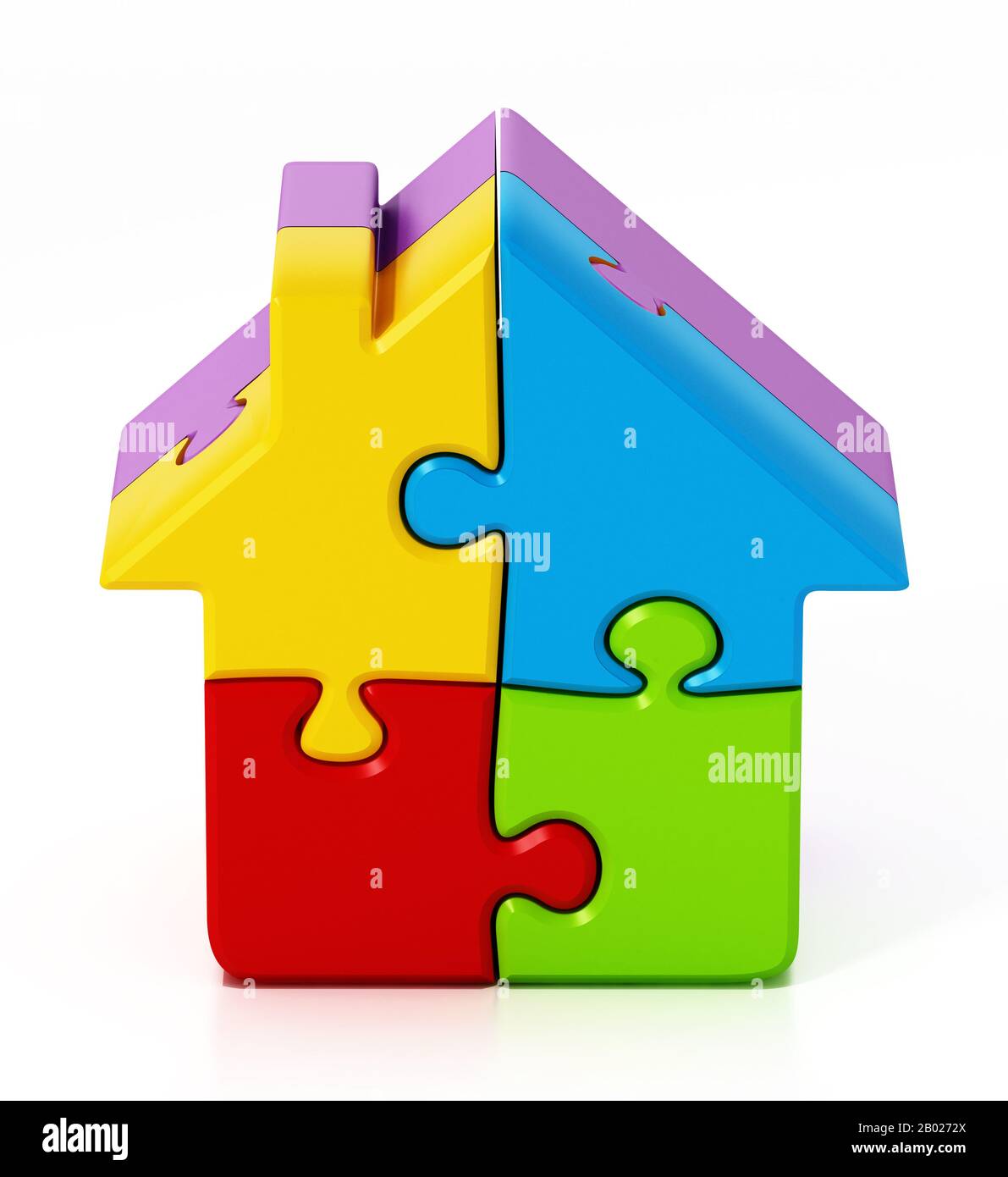 Puzzle pièces de puzzle reliées les uns aux autres formant une maison. Illustration tridimensionnelle. Banque D'Images