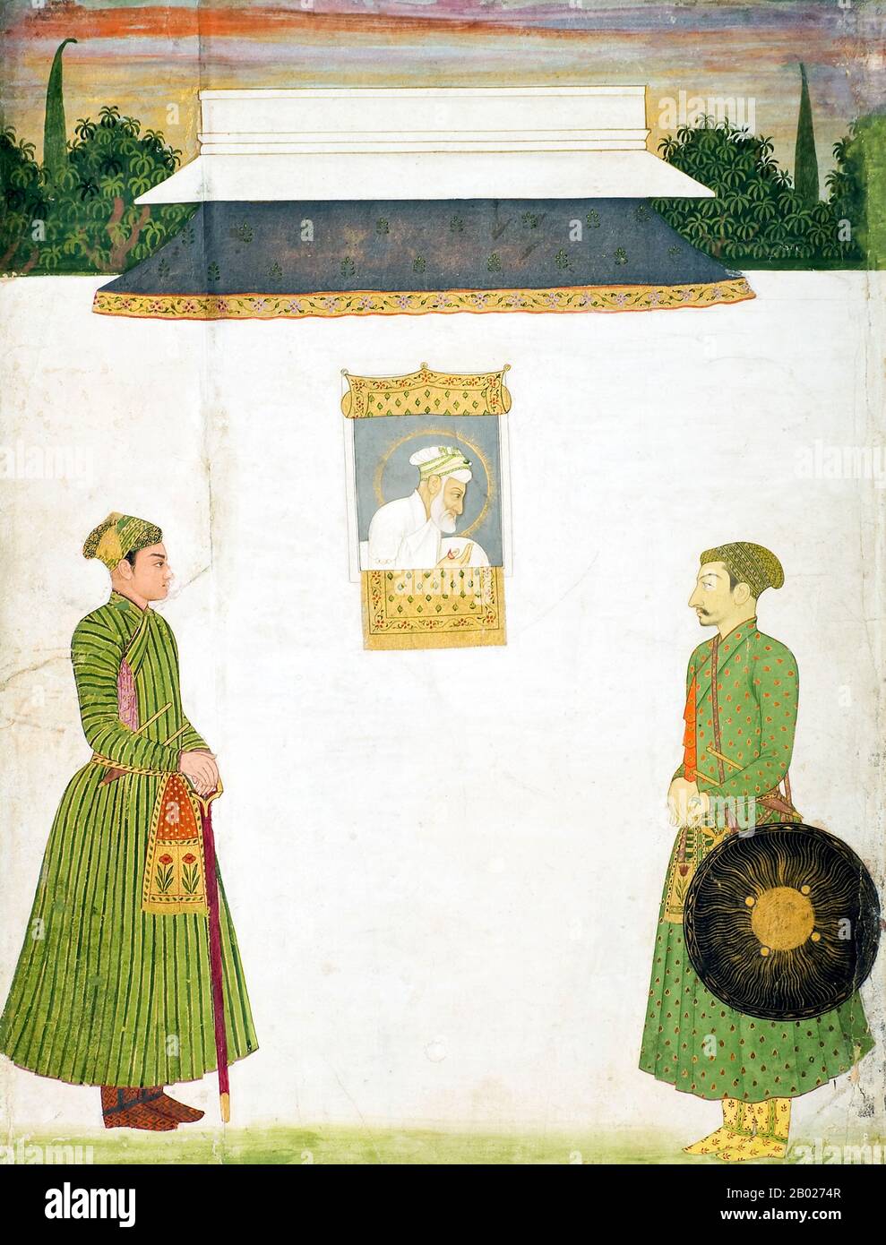 Abul Muzaffar Muhy-ud-Din Muhammad Aurangzeb Alamgir (Urdu: ابلمظفر- محىالدين - محمد اورنگزيب- عالمگیر, Hindi: अबुल मुज़फ्फर मुहिउद्दीन मुहम्मद औरंगज़ेब आलमगीर) (4 novembre 1618 – 3 mars 1707, plus connu sous le nom d'Aurangzeb (Hindi: औरंगज़ेब) ou par son titre impérial Alamgir (Hindi: आलमगीर) ('Conquerer of the World', Urdu: عالمگیر), fut le sixième empereur Mughal de l'Inde, dont le règne a duré de 1658 jusqu'à sa mort en 1707. Aurangzeb, ayant dirigé la plupart du sous-continent indien pendant près d'un demi-siècle, était le deuxième empereur moughal régnant le plus longtemps après Akbar. Banque D'Images