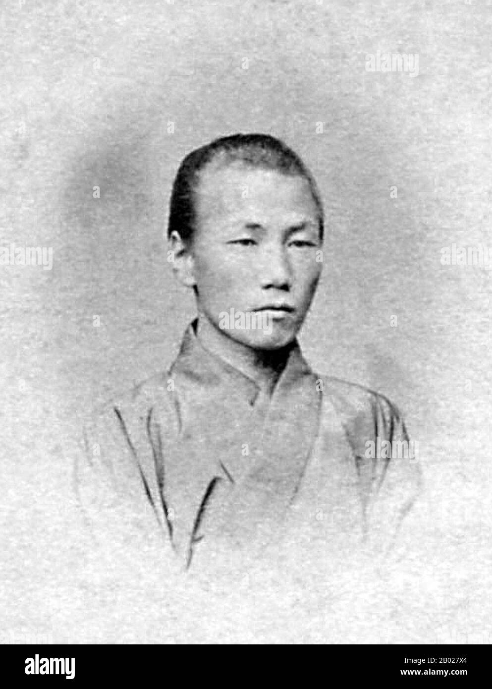 Japon : Autoportrait du photographe japonais Ueno Hikoma (15 octobre 1838 - 22 mai 1904), v. 1870s. Ueno Hikoma était un photographe japonais pionnier, né à Nagasaki. Il est connu pour ses beaux portraits, souvent de personnalités japonaises et étrangères importantes, et pour ses excellents paysages, en particulier de Nagasaki et de ses environs. Ueno est une figure majeure de la photographie japonaise du XIXe siècle en tant que photographe à succès commercial et artistique et en tant qu'instructeur. Banque D'Images