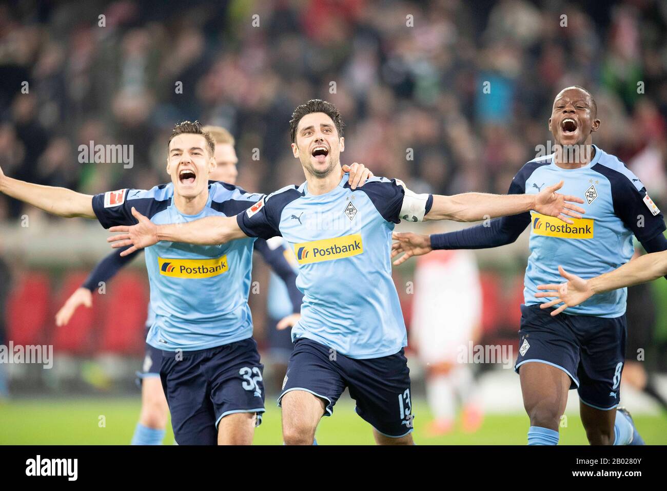 JUBE Lars STINDL (MG) après son objectif pour 1: 3, de gauche à droite Florian NEUHAUS (MG), Lars STINDL (MG), Denis ZAKARIA (MG), Soccer 1. Bundesliga, 22ème jour de jumelage, Fortuna Dusseldorf (D) - Borussia Monchengladbach (MG) 1: 4, le 15 février 2020 à Düsseldorf/Allemagne. € | utilisation dans le monde entier Banque D'Images