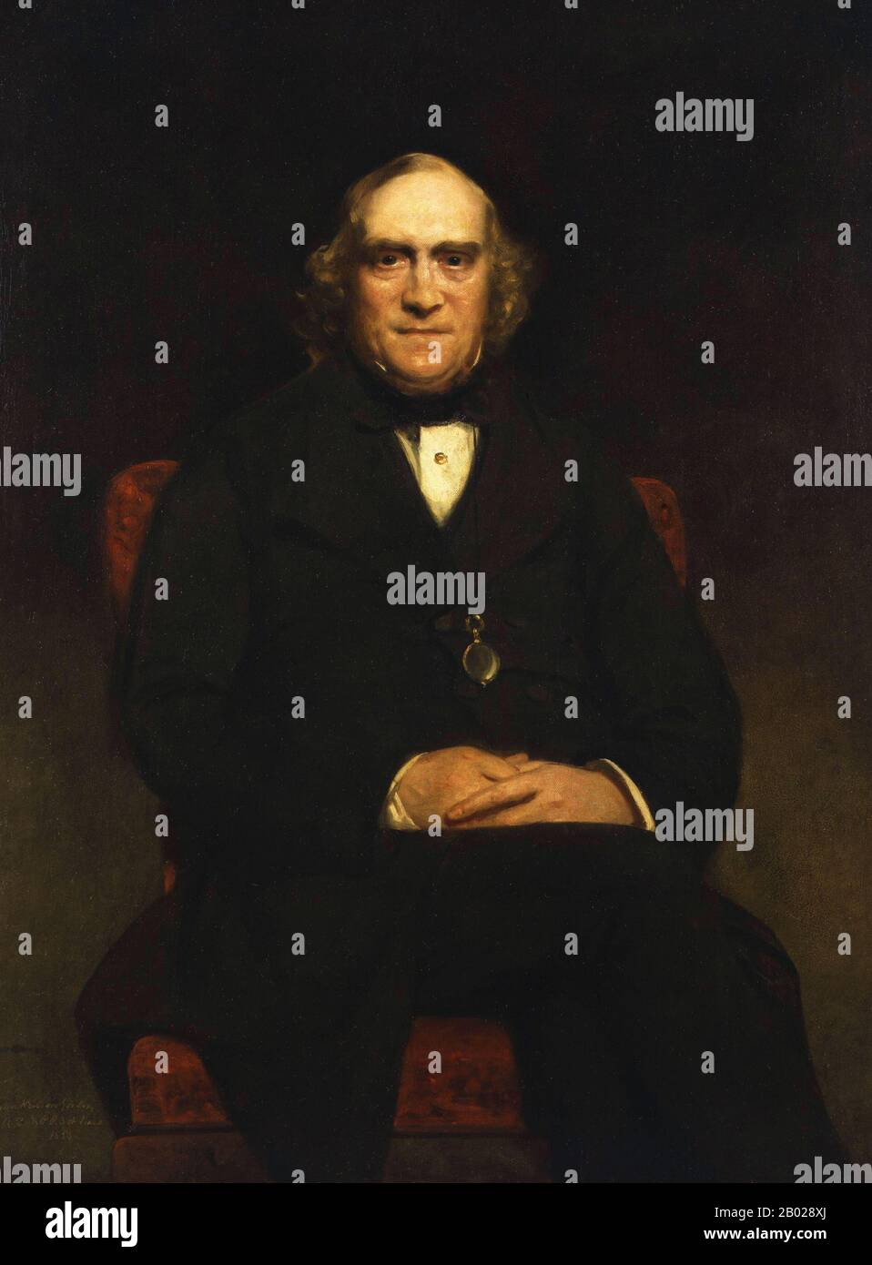 Royaume-Uni/Inde : James Wilson (3 juin 1805 - 11 août 1860), homme d'affaires, économiste et homme politique écossais. Huile sur toile de Sir John Watson-Gordon (-1864), v. 1859. James Wilson était un homme d'affaires et économiste écossais qui est devenu un politicien libéral. Il a fondé l'hebdomadaire The Economist et la Chartered Bank of India, Australia and China. Elle est secrétaire financière au Trésor de 1853 à 1858, et première membre des finances du Conseil exécutif du vice-roi en Inde de 1859 jusqu'à sa mort, envoyée là-bas pour rétablir l'ordre après la mutinerie des Sepoy. Banque D'Images