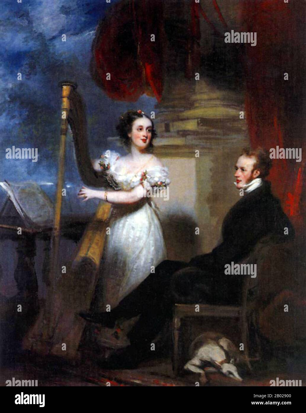 Royaume-Uni/Chine : le médecin écossais Dr Thomas Colledge avec sa femme Caroline, Canton (Guangzhou). Huile sur toile peinture de George Chinnery (5 janvier 1774 - 30 mai 1852), c. 1835. Thomas Richardson Colledge (1796 - 28 octobre 1879) était un chirurgien écossais de la Compagnie des Indes orientales à Guangzhou (Canton) qui a servi à temps partiel comme premier missionnaire médical en Chine. En 1837, il fonde et devient le premier président de la Medical Missionary Society of China. Banque D'Images