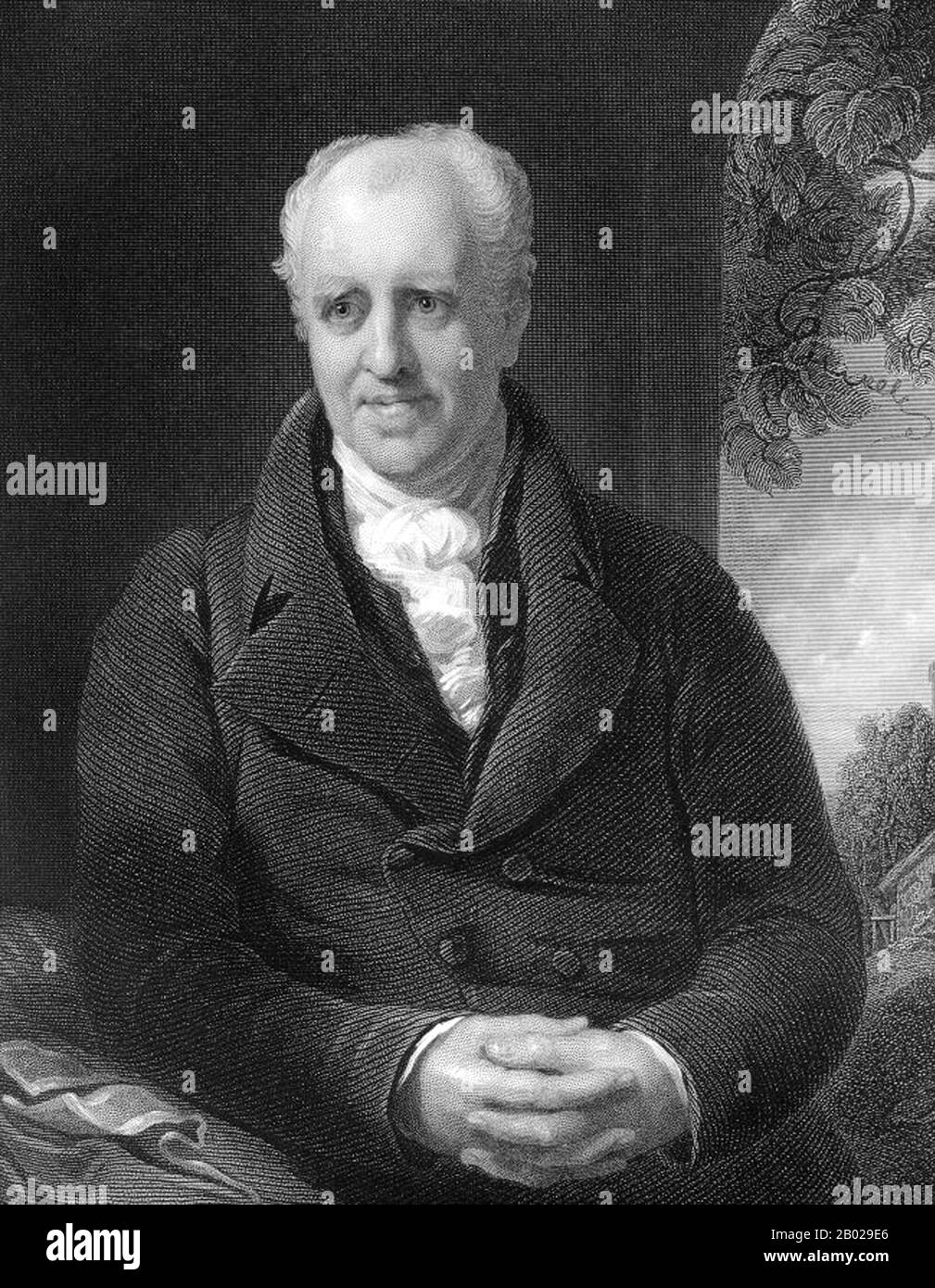 Angleterre/Royaume-Uni : George Crabbe (24 décembre 1754 - 3 février 1832), poète anglais, chirurgien, ecclésiastique et accro à l'opium. Gravure de John Murray (1808-1892), 1834. Dans les années 1770, Crabbe commence sa carrière comme apprenti médecin, puis devient chirurgien. En 1780, il se rend à Londres pour gagner sa vie en tant que poète. Après avoir rencontré de sérieuses difficultés financières et incapable de faire publier son travail, il écrit à l'homme d'État et auteur Edmund Burke pour obtenir de l'aide. Il a inclus des échantillons de sa poésie, et Burke a été assez impressionné par les poèmes de Crabbe pour promettre de l'aider de toutes les manières possibles. Banque D'Images
