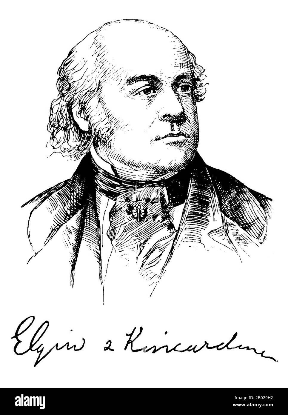 Royaume-Uni/Chine : James Bruce (20 juillet 1811 - 20 novembre 1863), 8e comte d'Elgin. Croquis portrait, XIXe siècle. James Bruce, 8e comte d'Elgin et 12e comte de Kincardine, KT, GCB, PC, était un administrateur colonial britannique et diplomate. Il a été gouverneur général de la province du Canada, haut-commissaire chargé de l'ouverture des échanges commerciaux avec la Chine et le Japon, et vice-roi de l'Inde. En tant que haut-commissaire britannique en Chine pendant la seconde guerre de l'opium en 1860, il ordonna tristement la destruction de l'ancien palais d'été (Yuan Ming Yuan) à Pékin (1860). Banque D'Images