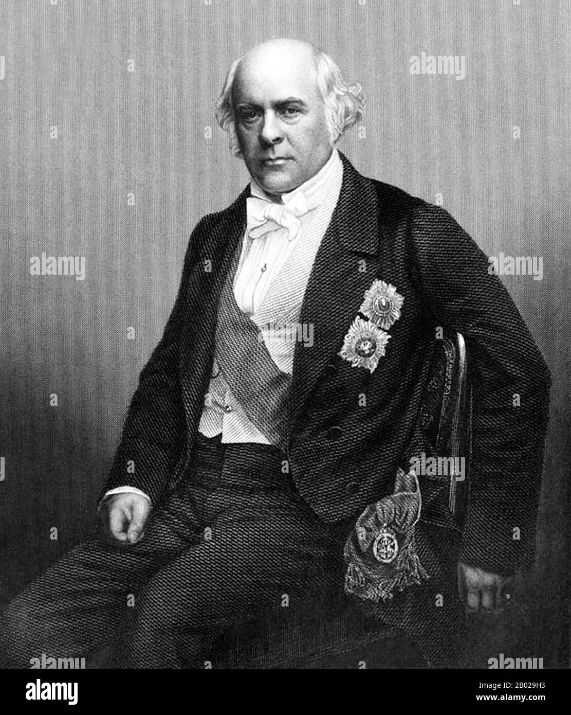 Royaume-Uni/Chine : James Bruce (20 juillet 1811 - 20 novembre 1863), 8e comte d'Elgin. Gravure de Daniel John Pound (1820-1894), XIXe siècle. James Bruce, 8e comte d'Elgin et 12e comte de Kincardine, KT, GCB, PC, était un administrateur colonial britannique et diplomate. Il a été gouverneur général de la province du Canada, haut-commissaire chargé de l'ouverture des échanges commerciaux avec la Chine et le Japon, et vice-roi de l'Inde. En tant que haut-commissaire britannique en Chine pendant la seconde guerre de l'opium en 1860, il ordonna tristement la destruction de l'ancien palais d'été (Yuan Ming Yuan) à Pékin (1860). Banque D'Images
