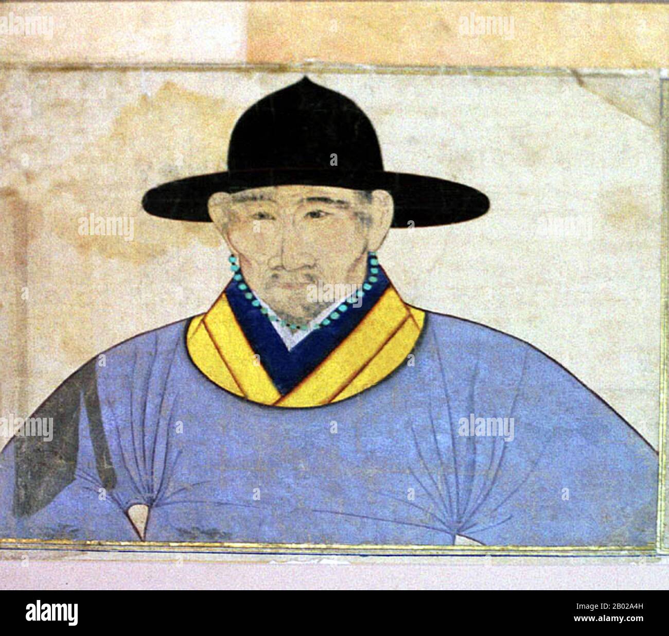 Asie centrale/Chine : un personnage mal fané mais distinctement chinois. Peinture miniature de l'école Siyah Kalem, XVe siècle. Siyah Kalem ou « Black Pen » est le nom donné à l'école de peinture du XVe siècle attribuée à Mehmed Siyah Kalem. On ne sait rien de sa vie, mais son travail indique qu'il était d'origine turque d'Asie centrale et qu'il connaissait parfaitement la vie militaire et le camp. Les peintures apparaissent dans les Albums du Conquérant, ainsi nommés parce que deux portraits du sultan Mehmed II le Conquérant sont présents dans l'un d'eux. Banque D'Images