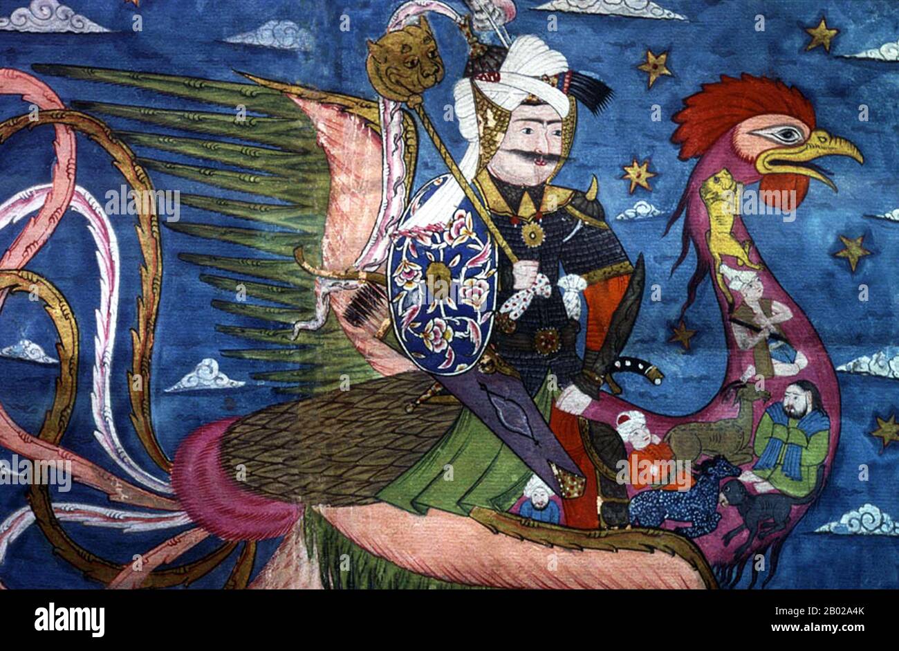 Siyah Kalem ou 'Black Pen' est le nom donné à l'école de peinture du XVe siècle attribuée à Mehmed Siyah Kalem. Rien n'est connu de sa vie, mais son travail indique qu'il était d'origine turque d'Asie centrale et qu'il connaissait bien le camp et la vie militaire. Les peintures apparaissent dans les albums de Conqueror, ainsi nommés parce que deux portraits du Sultan Mehmed II le Conqueror sont présents dans l'un d'eux. Les albums sont composés de miniatures tirées de manuscrits des XIVe, XVe et début du XVIe siècles, et une série de peintures est inscrite "oeuvre du Maître Muḥammad Siyah Kalem". Som Banque D'Images