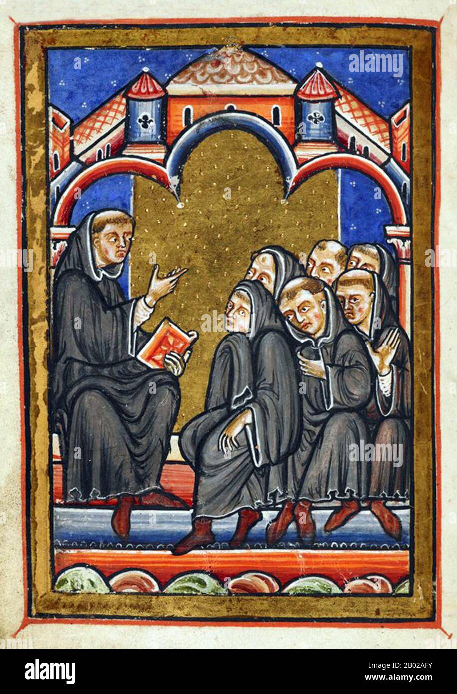 Saint Cuthbert (c. 634 – 20 mars 687) était un moine anglo-saxon, évêque et ermit, associé aux monastères de Melrose et de Lindisfarne dans le Royaume de Thuringe. Après sa mort, il est devenu l'un des saints médiévaux les plus importants d'Angleterre, avec un culte centré sur la cathédrale de Durham. Cuthbert est considéré comme le saint patron du nord de l'Angleterre. Son jour de fête est le 20 mars. Il a grandi près de la nouvelle fusillade de Lindisfarne à l'abbaye de Melrose, qui est aujourd'hui en Écosse mais était alors en Thuringe. Il avait décidé de devenir moine après avoir vu une vision la nuit en 651 que St Aidan, le Banque D'Images