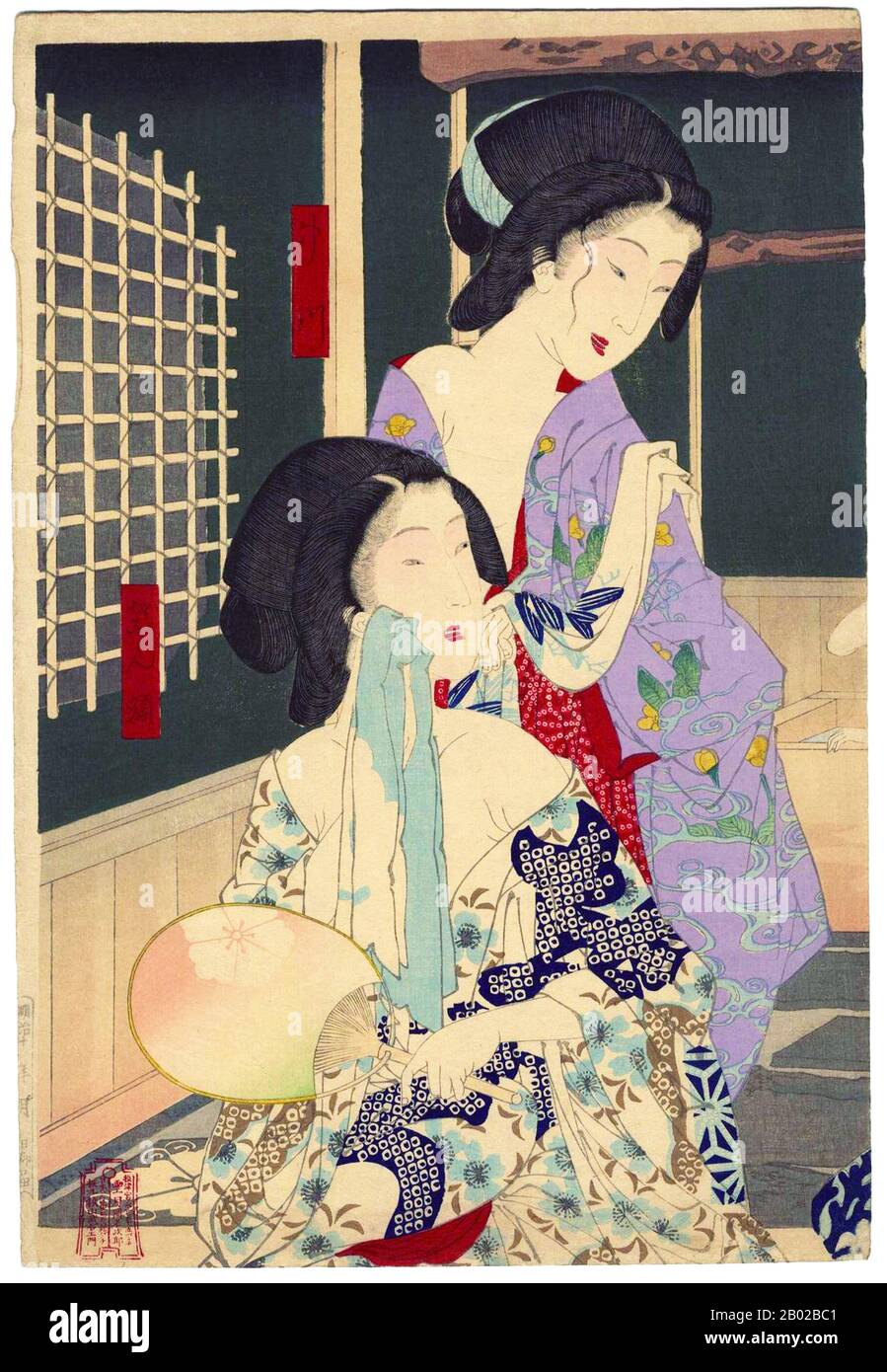 Tsukioka Yoshitoshi (30 avril 1839 – 9 juin 1892) (japonais : 月岡 芳年; également nommé Tiso Yoshitoshi 大蘇 芳年) était un artiste japonais et un maître d'impression de boisés Ukiyo-e. Il est largement reconnu comme le dernier grand maître d'Ukiyo-e, un type d'impression japonaise de blocs de bois. Il est en outre considéré comme l'un des plus grands innovateurs de la forme. Sa carrière a duré deux périodes – les dernières années de la période Edo Japon, et les premières années du Japon moderne après la restauration Meiji. Comme beaucoup de Japonais, Yoshitoshi était intéressé par de nouvelles choses du reste du monde, mais avec le temps il est devenu de plus en plus concerne Banque D'Images