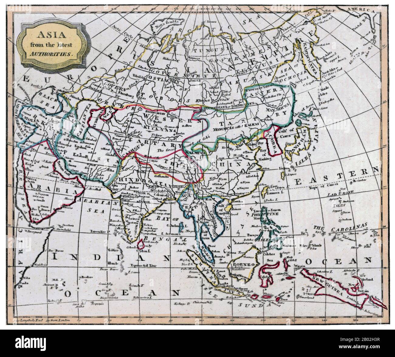 L'Asie est le continent le plus grand et le plus peuplé de la Terre, situé principalement dans les hémisphères est et nord. Il couvre 8,7 % de la surface totale de la Terre et compte 30 % de sa superficie. Avec environ 4,3 milliards de personnes, il accueille 60% de la population humaine actuelle du monde. Les frontières de l'Asie sont culturellement déterminées, car il n'y a pas de séparation géographique claire entre elle et l'Europe, qui forment ensemble une masse terrestre continue appelée Eurasie. Les frontières les plus communément acceptées placent l'Asie à l'est du canal de Suez, de la rivière Oural et des montagnes de l'Oural, et du sou Banque D'Images