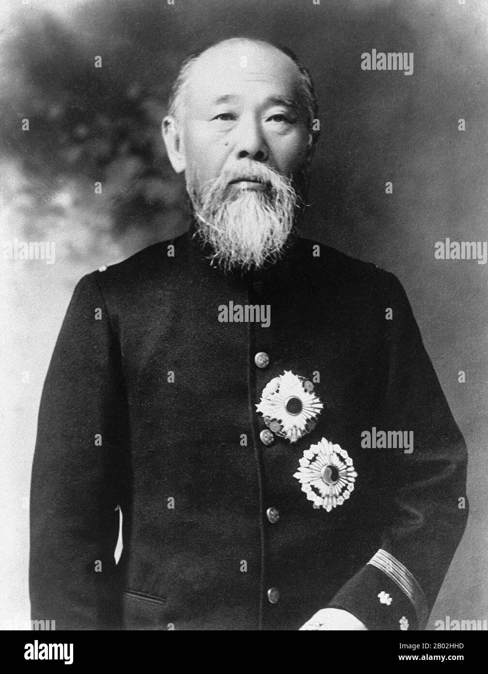 Le prince Itō Hirobumi, (伊藤 博文?, 16 octobre 1841 – 26 octobre 1909, également appelé Hirofumi / Hakubun et Shunsuke dans sa jeunesse) était un samouraï du domaine de Chōshū, un homme d'État japonais, quatre fois Premier ministre du Japon (les 1ère, 5ème, 7ème et 10ème), genrō et un résident général de Corée. Itō a été assassiné par Un militant coréen de l'indépendance, Un Jung-geun, en 1909. Banque D'Images