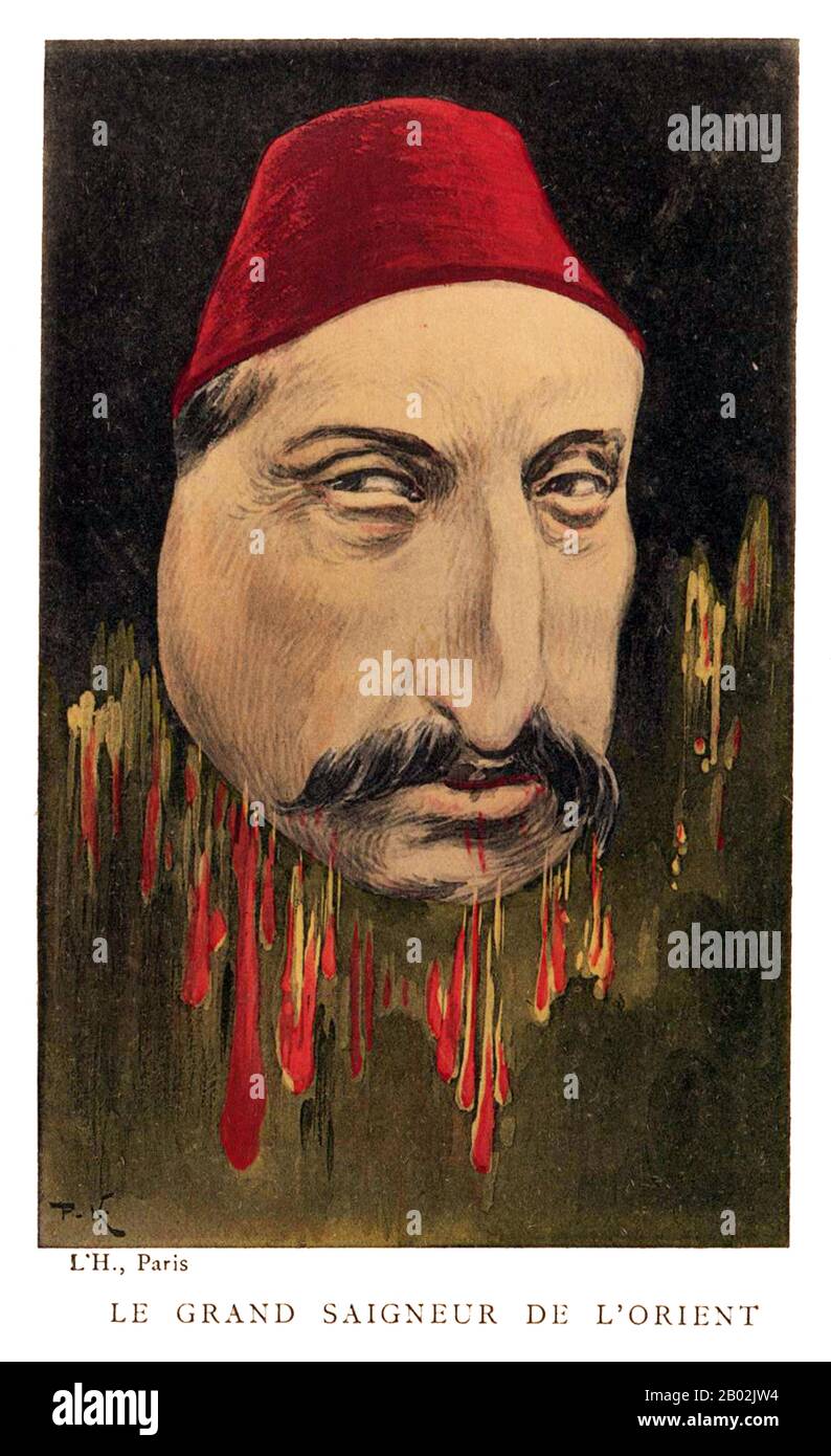 Abdul Hamid II (turc ottoman: عبد الحميد ثانی, `Abdü’l-Ḥamīd-i sânabi; turc: İkinci Abdülhamit; 22 septembre 1842 – 10 février 1918) était le 34ème sultan de l’Empire ottoman et le dernier sultan à exercer un contrôle autocratique efficace sur l’état fracturant. Il a supervisé une période de déclin de la puissance et de l'étendue de l'Empire, y compris des pogroms et des massacres gouvernementaux à grande échelle contre les minorités de l'Empire (appelés massacres d'Hamidian après lui) ainsi qu'une tentative d'assassinat, Décision du 31 août 1876 jusqu'à ce qu'il soit déposé peu de temps après la Révolution jeune Turque de 1908, on Banque D'Images