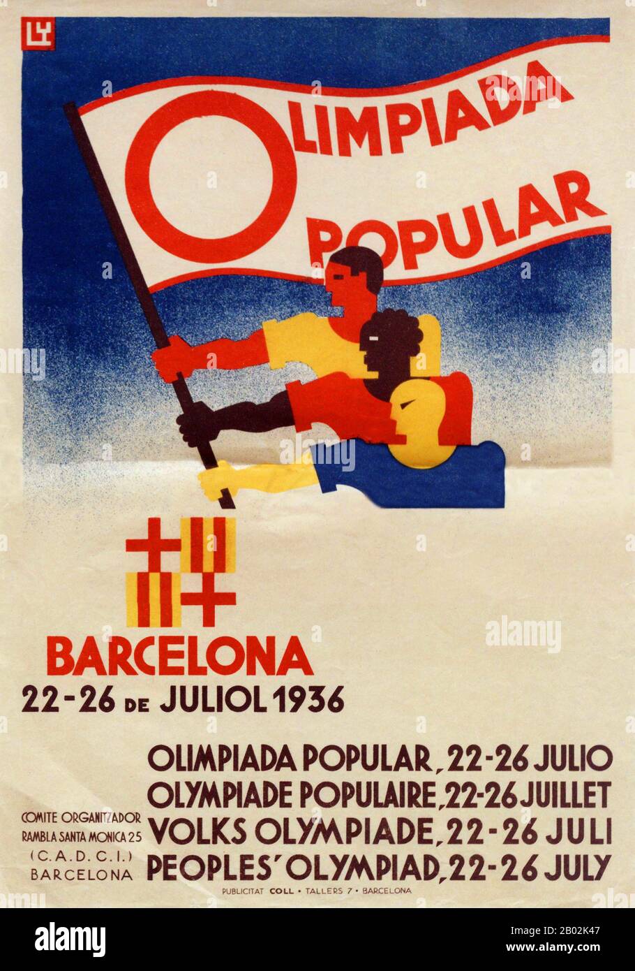 L'Olympiade Populaire (Catalan: Olimpíada Populaire, espagnol Olimpiada Populaire) était un événement international multisports planifié qui devait avoir lieu à Barcelone, la capitale de la région autonome de Catalogne dans la République espagnole. Il a été conçu comme un événement de protestation contre les Jeux olympiques d'été de 1936 qui se tiennent à Berlin pendant le régime nazi. Malgré un soutien considérable, l'Olympiade Populaire n'a jamais eu lieu, à la suite de l'éclatement de la guerre civile espagnole. Barcelone accueillera plus tard les Jeux olympiques d'été de 1992, après la transition espagnole vers la démocratie qui suit Banque D'Images