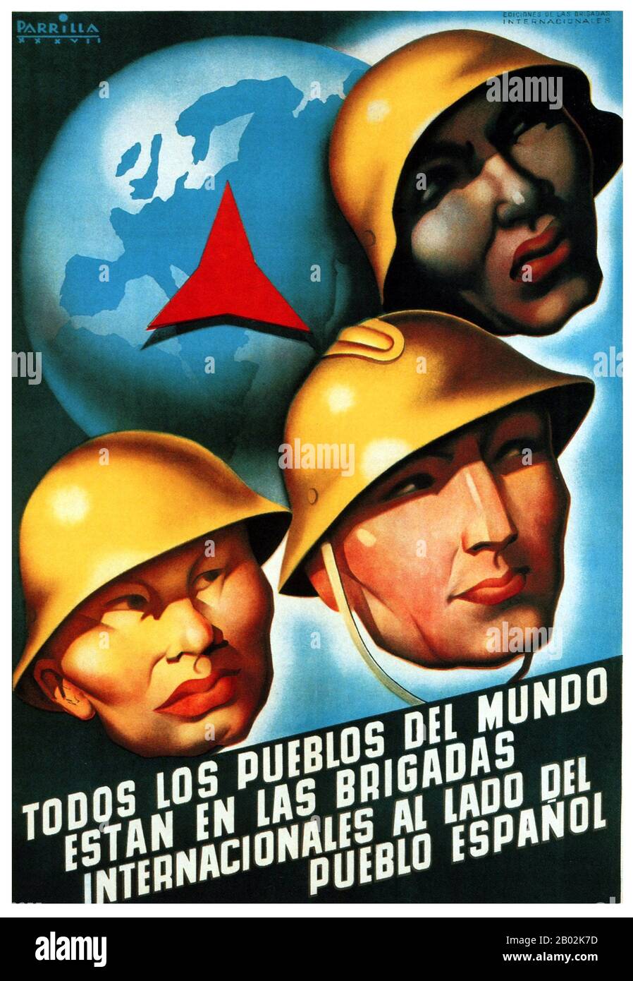 La guerre civile espagnole a été combattue du 17 juillet 1936 au 1er avril 1939 entre les Républicains, loyaux à la République espagnole démocratiquement élue, et les nationalistes, un groupe rebelle dirigé par le général Francisco Franco. Les nationalistes l'ont emporté, et Franco a dirigé l'Espagne pour les 36 prochaines années, de 1939 à sa mort en 1975. Les nationalistes ont avancé de leurs bastions dans le sud et l'ouest, capturant la majeure partie de la côte nord de l'Espagne en 1937. Ils ont également assiégé Madrid et la région au sud et à l'ouest pour une grande partie de la guerre. Capturer de grandes parties de la Catalogne en 1938 et 1939, le W Banque D'Images