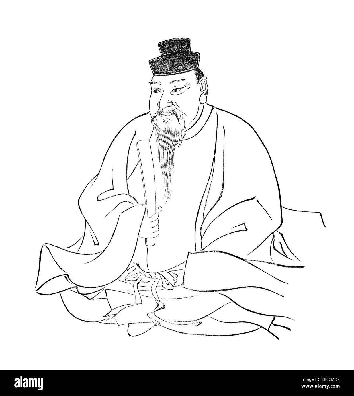 Selon les anciennes chroniques japonaises Kojiki écrites en 680 et Nihon Shoki écrites en 720, Ōjin était le fils de l'empereur Chūai et de son consort Jingū. Alors que Chūai mourut avant la naissance de Ōjin, sa mère Jingū devint de facto le dirigeant. Ces sources prétendent que Ōjin a été conçu mais non né quand Chūai est mort. Sa veuve, Jingū, a ensuite passé trois ans dans la conquête de la Corée, puis, après son retour au Japon, le nouvel empereur est né, trois ans après la mort du père. Ojin est devenu le prince héritier à l'âge de quatre ans. Il a été couronné (en 270) à l'âge de 70 ans et régna pendant 40 ans Banque D'Images
