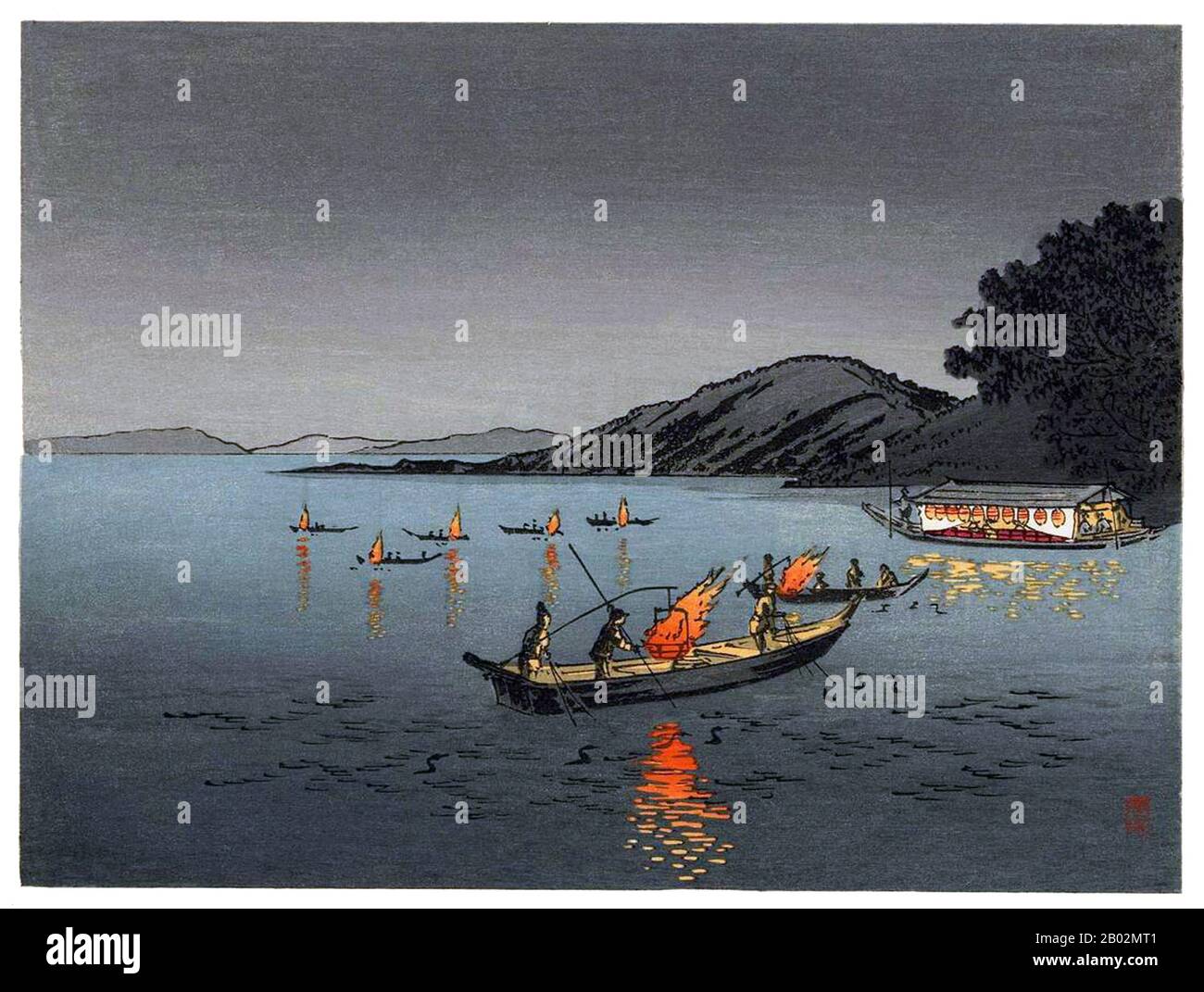 Arai est né en 1873 et est mort en 1945. Il a travaillé avec des scènes romantiques le long des plages et des rivières. Arai est connu pour les gravures sur bois Shin Hanga. Shin-hanga (新版画, allumé. « nouveaux tirages », « nouveaux gravures sur bois (en bloc) ») était un mouvement artistique au début du XXe siècle au Japon, pendant les périodes Taishō et Shōwa, qui a revitalisé l'art ukiyo-e traditionnel enraciné dans les périodes Edo et Meiji (XVIIe et XIXe siècle). Il a maintenu le système de collaboration ukiyo-e traditionnel (système hanmoto) où l'artiste, le sculpteur, l'imprimante, et l'éditeur s'est engagé dans la division du travail, par opposition à la sōsaku-hanga (tirages créatifs) m Banque D'Images