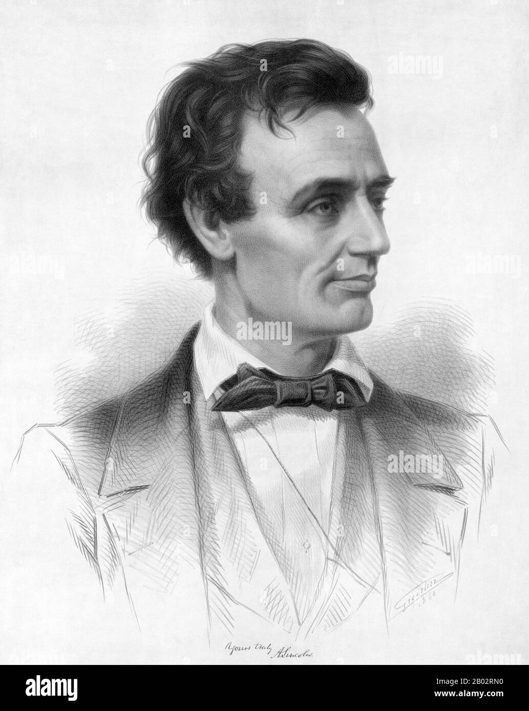Abraham Lincoln (12 février 1809 – 15 avril 1865) fut le 16 président des États-Unis, servant de mars 1861 à son assassinat en avril 1865. Lincoln a conduit les États-Unis par sa guerre civile, sa guerre la plus sanglante et sa plus grande crise morale, constitutionnelle et politique. Ce faisant, il a préservé l'Union, aboli l'esclavage, renforcé le gouvernement fédéral et modernisé l'économie. Banque D'Images