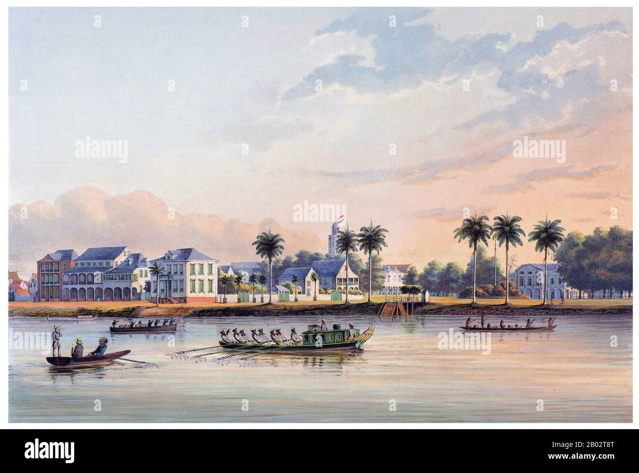 Le plus petit pays d'Amérique du Sud, la diversité du Suriname a commencé au XVIe siècle lorsque des explorateurs français, espagnols et anglais ont visité la région. Un siècle plus tard, les colonies de plantations ont été établies par les Néerlandais et les Anglais le long des nombreux fleuves dans les plaines fertiles du Guyana. Des différends se sont posés, comme jamais, entre les Néerlandais et les Anglais. En 1667, les Pays-Bas décidèrent de garder l'anglais de la colonie naissante de plantations du Suriname, issue du Traité de Breda. Les Anglais ont été laissés à New Amsterdam, un petit poste commercial en Amérique du Nord, qui est devenu plus tard New York City. En tant que plantation Banque D'Images