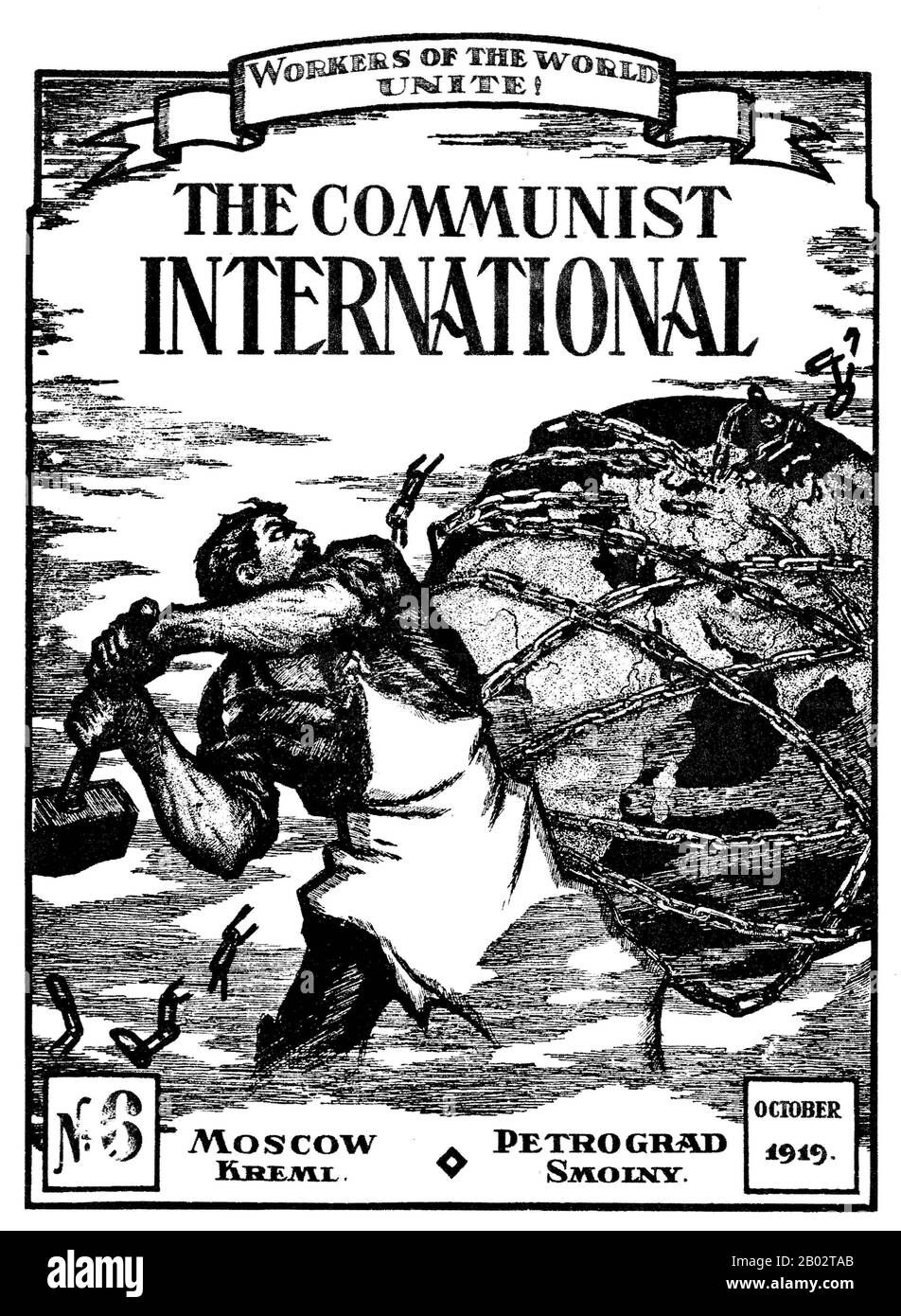 L'internationale communiste, abrégée Comintern et également connue sous le nom de troisième internationale (1919–1943), était une organisation communiste internationale qui préconisait le communisme mondial. L'internationale avait l'intention de lutter "par tous les moyens disponibles, y compris la force armée, pour le renversement de la bourgeoisie internationale et pour la création d'une république soviétique internationale en tant que phase de transition vers l'abolition complète de l'État". Le Comintern a été fondé après la Conférence Zimmerwald de 1915 dans laquelle Vladimir Lénine avait organisé la gauche Zimmerwald contre ceux qui refusaient d'approuver Banque D'Images