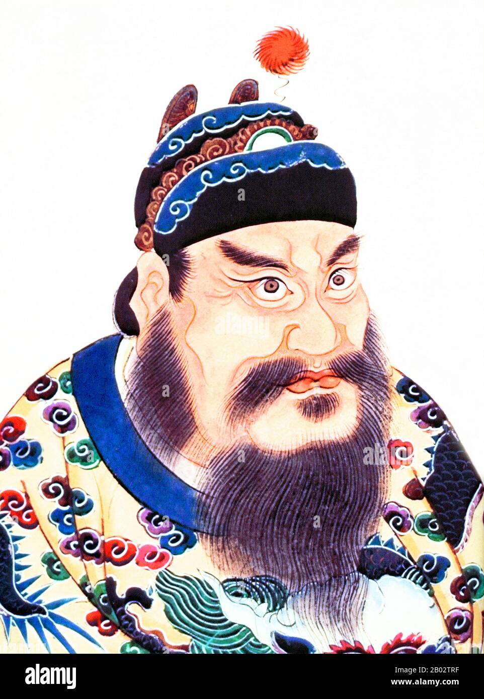 Qin Shi Huang (259–210 BCE), nom personnel Ying Zheng, était roi de l'État chinois de Qin de 246 à 221 BCE pendant la Période des États Belligérants. Il est devenu le premier empereur d'une Chine unifiée en 221 BCE, et il a dirigé jusqu'à sa mort en 210 avant J.-C. à l'âge de 49 ans. Coiffant lui-même le « Premier empereur » après l'unification de la Chine, Qin Shi Huang est une figure clé de l'histoire chinoise, qui a ouvert près de deux millénaires de domination impériale. Après avoir unifié la Chine, lui et son conseiller en chef Li si ont adopté une série de réformes économiques et politiques majeures. Il a entrepris des projets gigantesques, y compris la première version de TH Banque D'Images