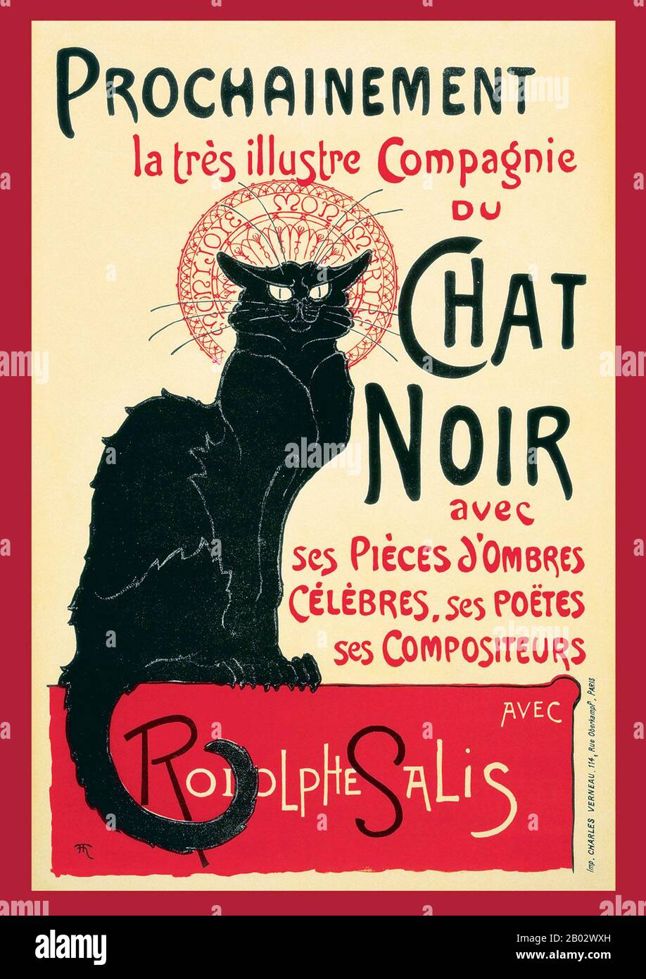 Le Chat Noir (français pour « The Black Cat ») était un établissement de divertissement du XIXe siècle, situé dans le quartier bohème de Montmartre à Paris. Il a ouvert le 18 novembre 1881 au 84 Boulevard Rochechouart par l'impresario Rodolphe Salis, et fermé en 1897 peu après la mort de Salis (beaucoup à la déception de Picasso et d'autres qui l'ont cherché quand ils sont venus à Paris pour l'exposition en 1900). Le Chat Noir est considéré comme le premier cabaret moderne : une discothèque où les clients s'asseyaient aux tables et bu des boissons alcoolisées tout en étant amusés par un spectacle varié sur scène. Les actes étaient Banque D'Images