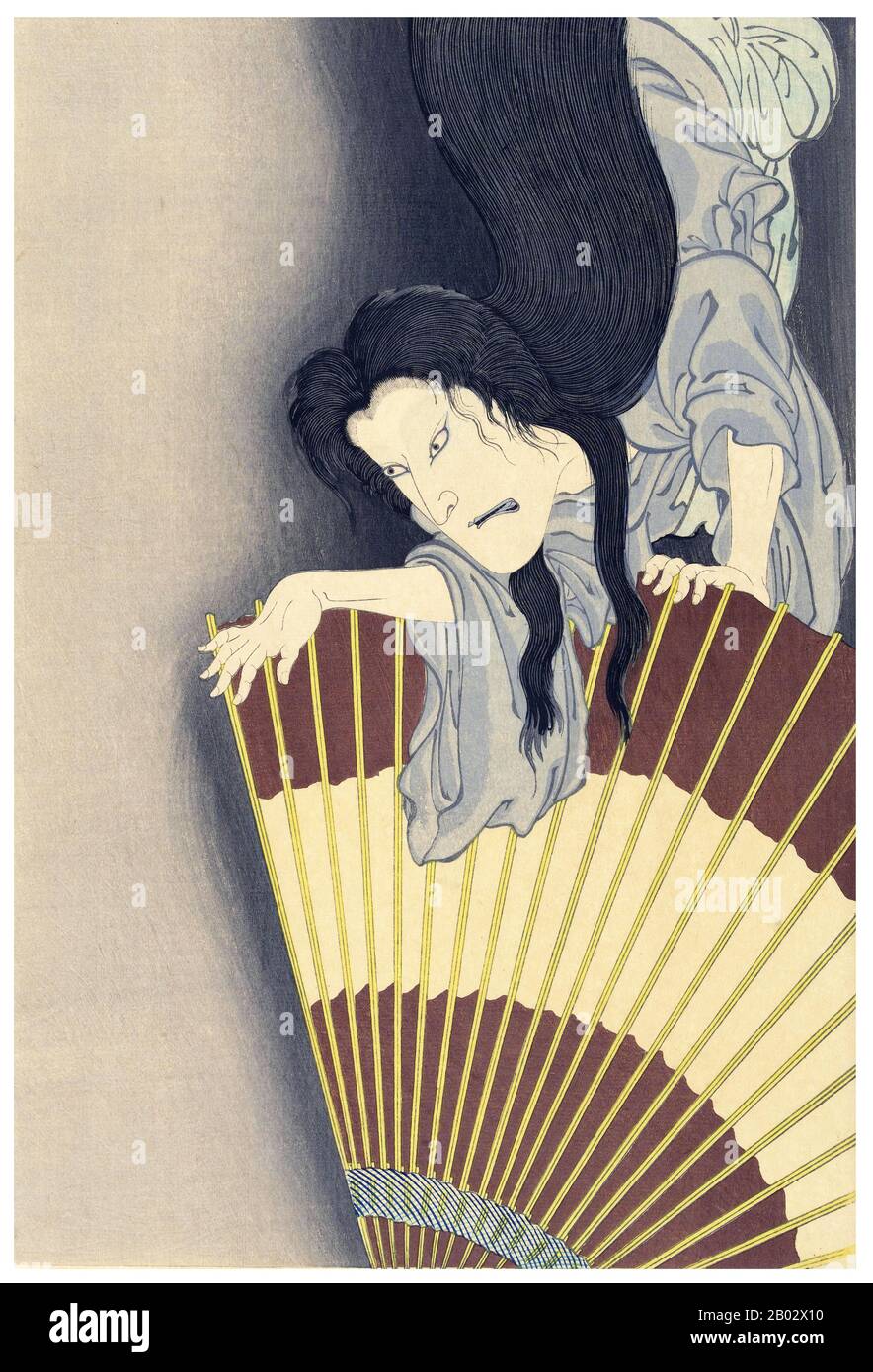 Toyohara Kunichika (30 juin 1835 – 1er juillet 1900) était un artiste japonais de l'imprimerie de bois. Doué comme enfant, à environ treize ans, il est devenu étudiant de l'ancien chef de file de Tokyo, Utagawa Kunisada. Sa profonde appréciation et sa connaissance du drame kabuki ont conduit à sa production principalement de ukiyo-e acteurs-empreintes, qui sont des gravures de bois des acteurs kabuki et des scènes de pièces populaires de l'époque. Un buveur et un womanizer, Kunichika a également décrit des femmes réputées belles (bijinga), la vie sociale contemporaine, et quelques paysages et des scènes historiques. Il a travaillé avec succès dans la période Edo, et CA Banque D'Images