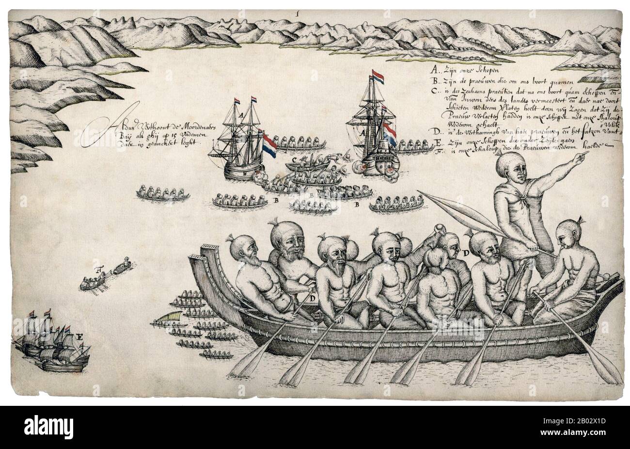 Abel Janszoon Tasman (1603 – 10 octobre 1659) était un marin, explorateur et marchand néerlandais, mieux connu pour ses voyages de 1642 et 1644 au service de la Société néerlandaise de l'Inde orientale (VOC). Il a été le premier explorateur européen connu à atteindre les îles de Van Diemen's Land (maintenant la Tasmanie) et la Nouvelle-Zélande, et à voir les îles Fidji. Son navigateur François Visscher et son marchand Isaack Gilsemans ont cartographié des parties importantes de l'Australie, de la Nouvelle-Zélande et de certaines îles du Pacifique. Banque D'Images