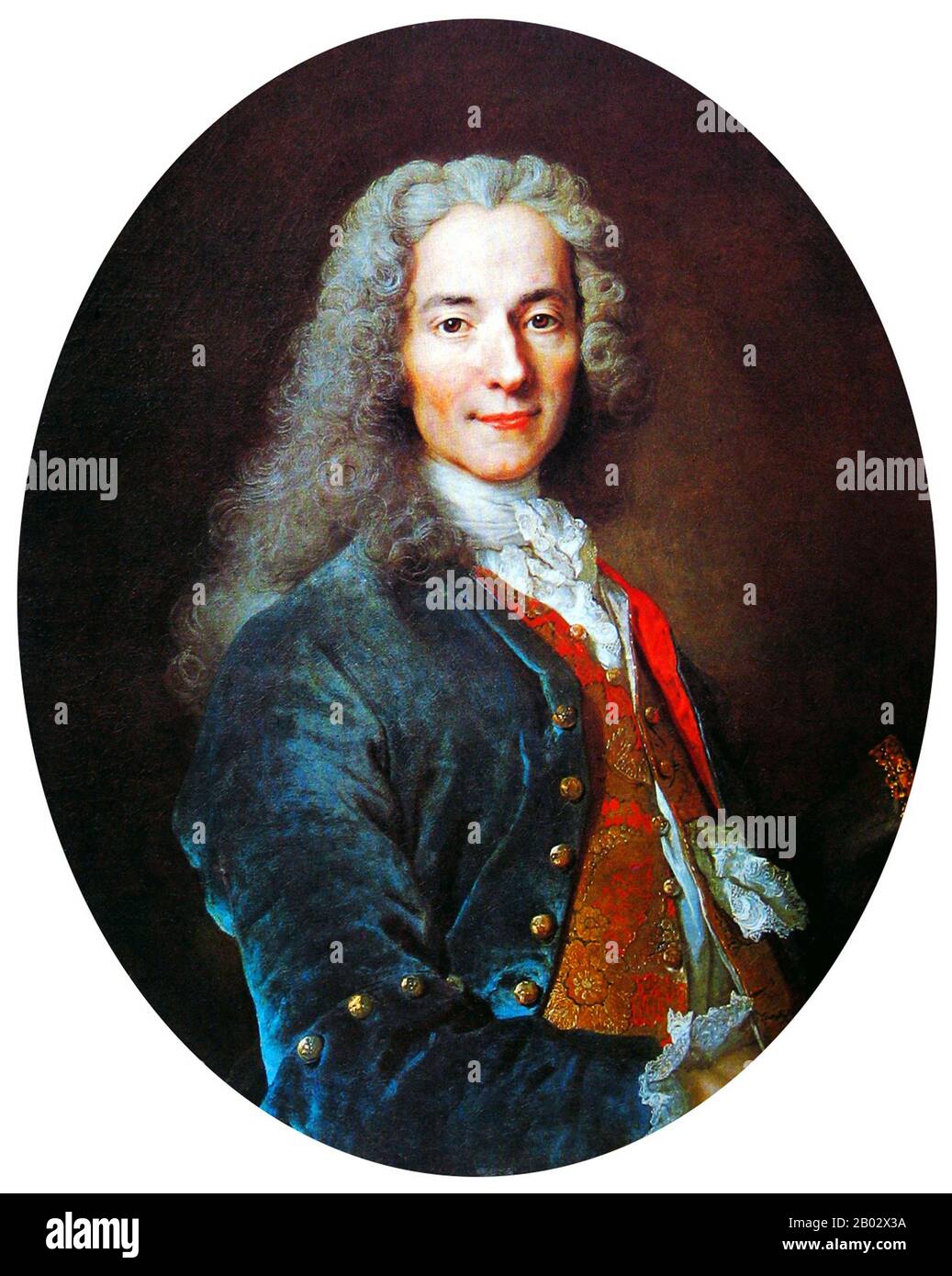 François-Marie Arouet (21 novembre 1694 – 30 mai 1778), connu par son nom de plume Voltaire, était un écrivain, historien et philosophe des lumières français célèbre pour son esprit, ses attaques contre l'Église catholique établie et son plaidoyer pour la liberté de religion, la liberté d'expression, et séparation de l'église et de l'état. Voltaire était un écrivain polyvalent, produisant des œuvres sous presque toutes les formes littéraires, y compris des pièces de théâtre, des poèmes, des romans, des essais et des œuvres historiques et scientifiques. Il a écrit plus de 20 000 lettres et plus de 2 000 livres et brochures. Malgré le ris, il était un avocat franc Banque D'Images