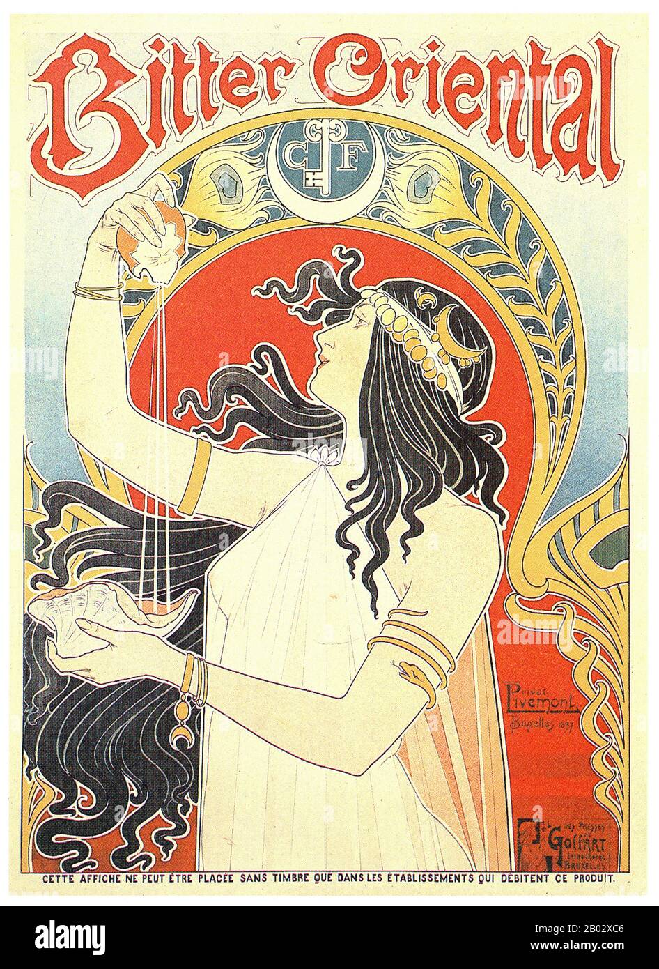 Henri Privat-Livemont (1861-1936) est un artiste né à Schaerbeek, Bruxelles, Belgique. Il est plus connu pour ses affiches Art nouveau. De 1883 à 1889, il travaille et étudie dans les studios de Lemaire, Lavastre et Duvignaud. Il est ensuite revenu à Bruxelles, et a travaillé sur les théâtres et les casinos là-bas. Banque D'Images