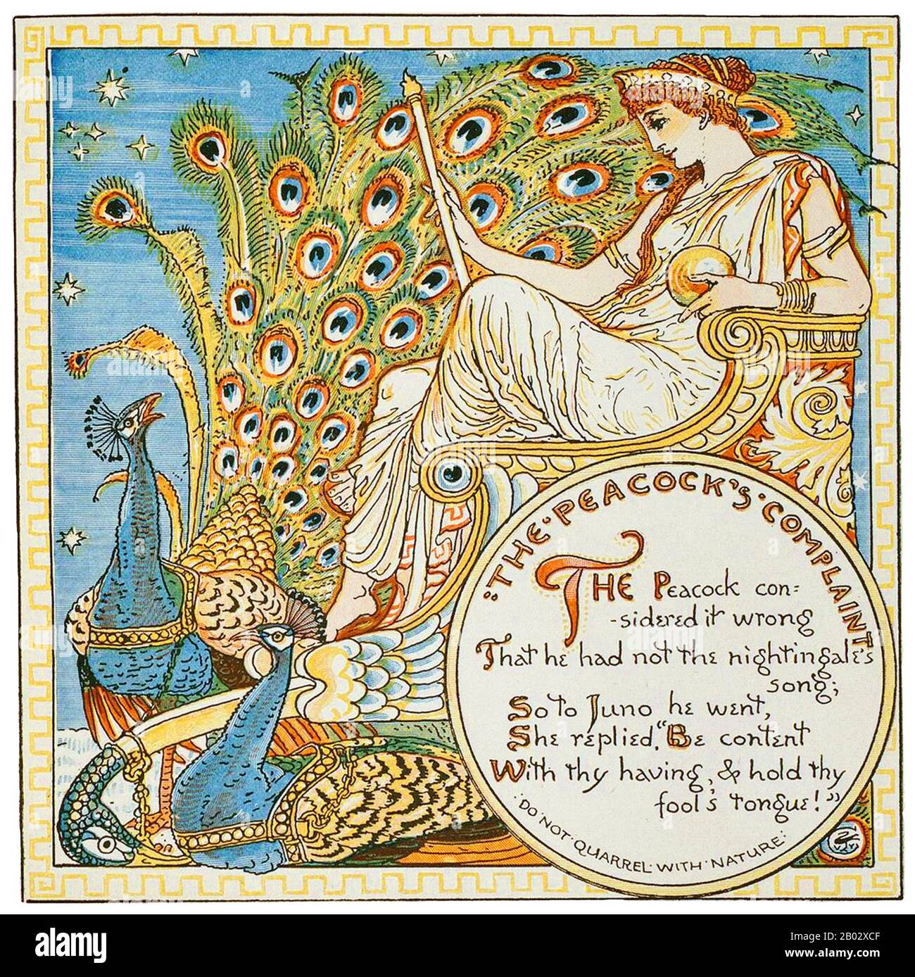 Walter Crane (15 août 1845 – 14 mars 1915) était un artiste et illustrateur de livres anglais. Il est considéré comme le plus influent, Et parmi les plus prolifiques, créateur de livres pour enfants de sa génération et, avec Randolph Caldecott et Kate Greenaway, l'un des plus forts contributeurs au motif de pépinière de l'enfant que le genre de littérature illustrée pour enfants anglais exposerait dans ses étapes de développement au cours du dernier XIXe siècle. Les travaux de Crane ont présenté certains des débuts les plus colorés et détaillés des motifs de l'enfant dans le jardin qui caractériseraient de nombreuses pépinières Banque D'Images