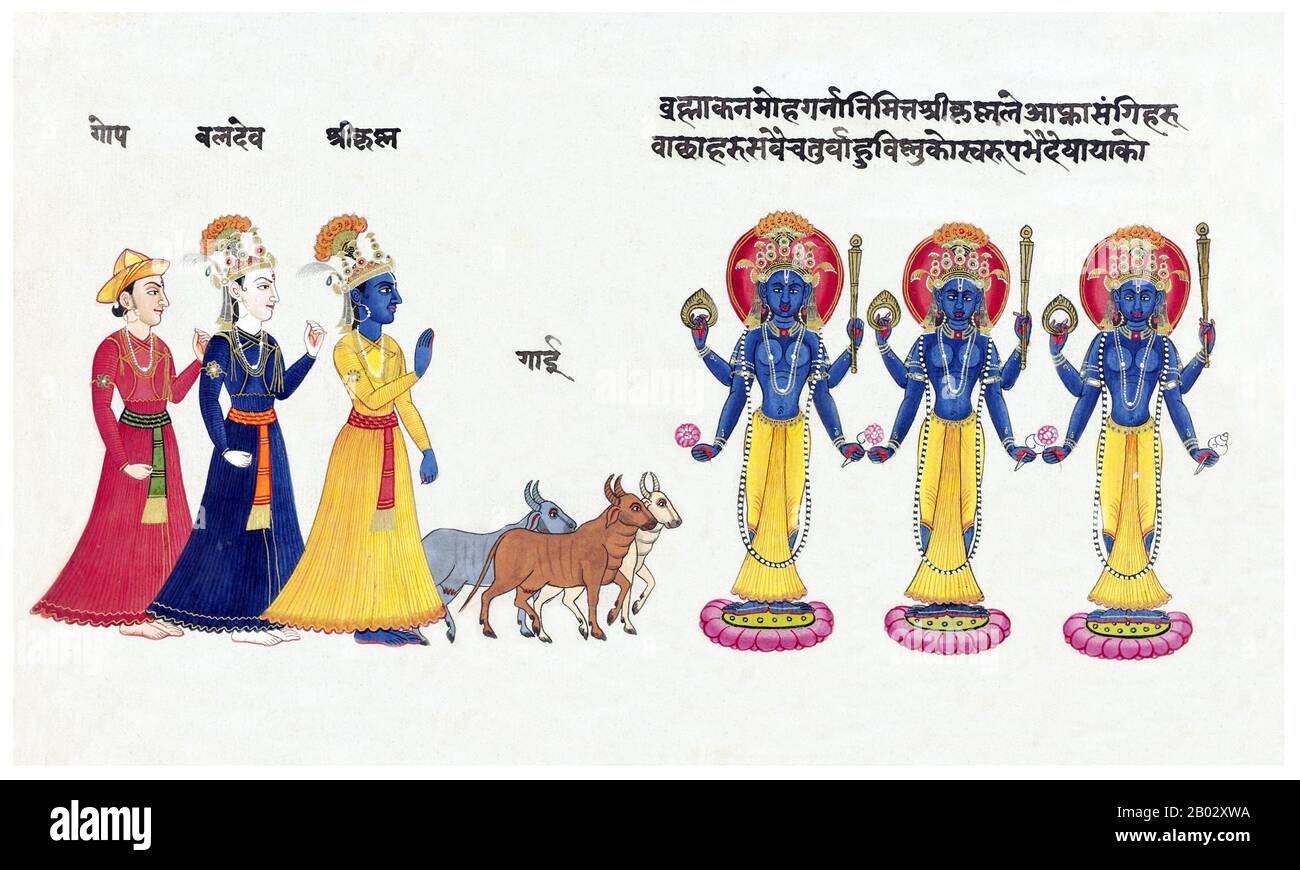 Gopi est un mot d'origine sanskrit signifiant 'vache-troupeau fille'. Dans l'hindouisme spécifiquement le nom gopi (parfois gopika) est utilisé plus couramment pour désigner le groupe de jeunes filles d'élevage de vache célèbres dans la théologie de Vaishnava pour leur dévotion inconditionnelle (Bhakti) à Krishna comme décrit dans les histoires de Bhagavata Purana et d'autres littérales puraniques. Banque D'Images