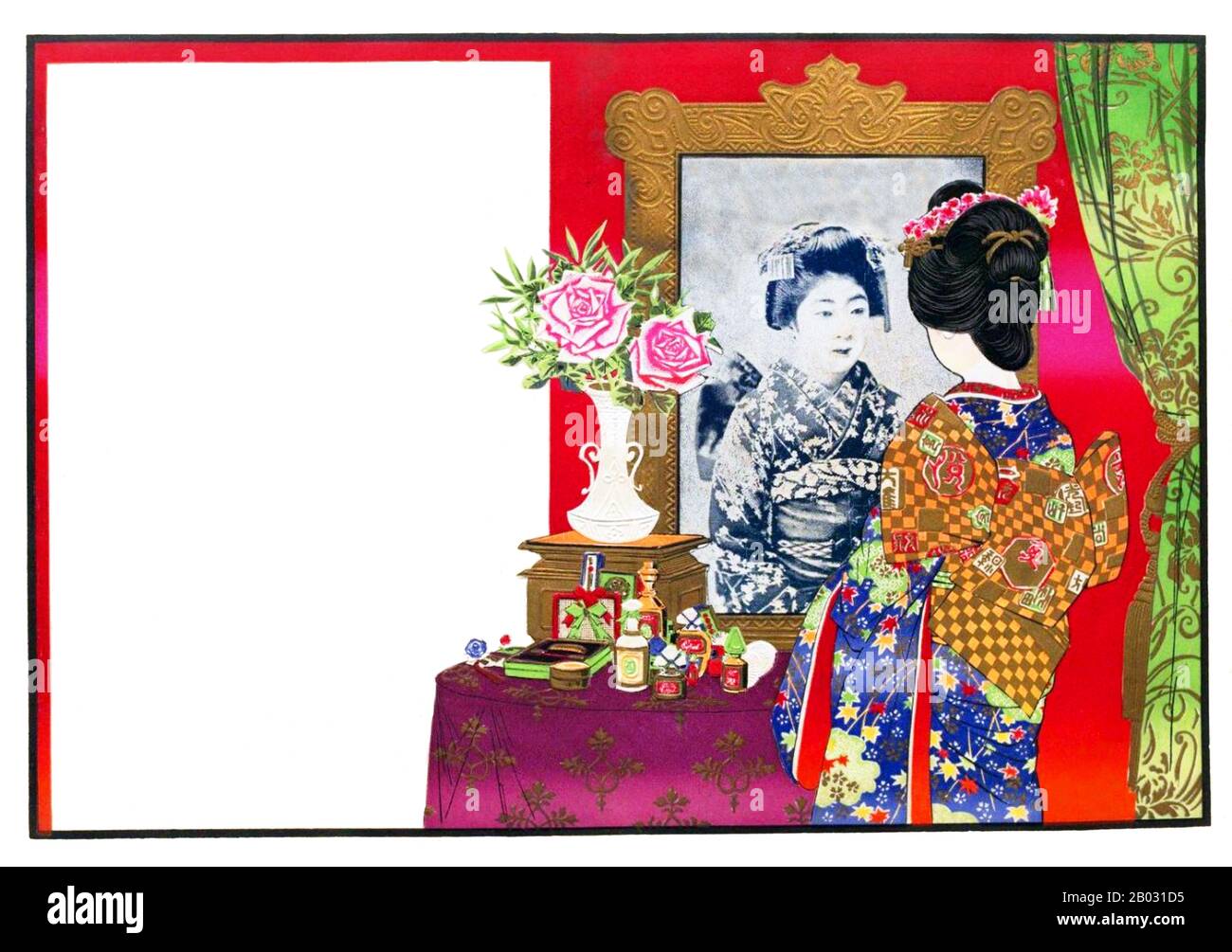 Hikifuda sont des bons de main publicitaires qui sont devenus populaires à la fin du 19ème au début du 20ème siècle Japon. Montrant la sophistication croissante du commerce japonais, les bons de main ont été produits pour annoncer une entreprise ou promouvoir un produit, et parfois ils ont même été utilisés comme papier d'emballage. Alors que le hikifuda a commencé à être produit comme des gravures de blocs de bois à la fin du XVIIe siècle, ils ont été témoins d'un boom au cours du XIXe siècle, lorsqu'ils ont été imprimés à bon marché à l'aide de la lithographie de couleur. Banque D'Images