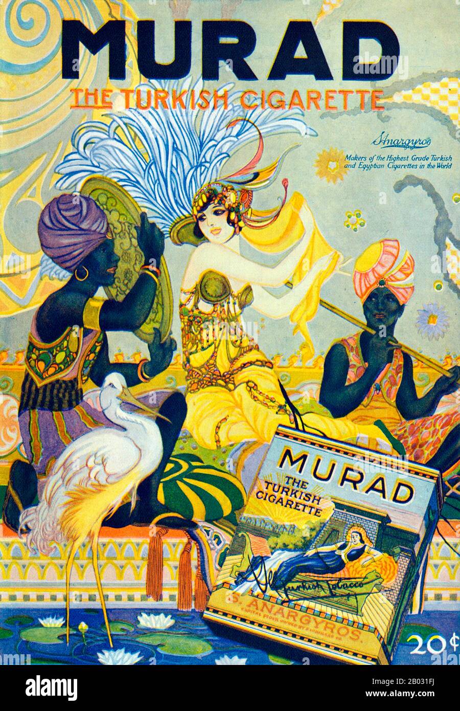 Au début des années 1900, les fabricants de cigarettes turques et égyptiennes ont triplé leurs ventes et sont devenus de grands concurrents des grandes marques. Le tobacconiste grec de New York Soterios Anargyros a produit des cigarettes Murad laminées à la main, faites de tabac turc pur. Beaucoup des publicités Murad d'autres ont incorporé des motifs Orientalistes ou des modèles habillés en robe du Moyen-Orient. Banque D'Images