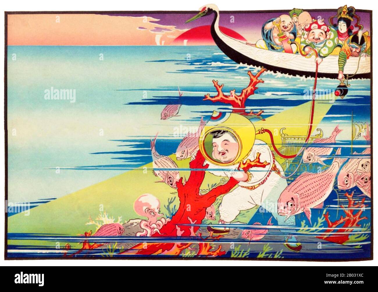 Hikifuda sont des bons de main publicitaires qui sont devenus populaires à la fin du 19ème au début du 20ème siècle Japon. Montrant la sophistication croissante du commerce japonais, les bons de main ont été produits pour annoncer une entreprise ou promouvoir un produit, et parfois ils ont même été utilisés comme papier d'emballage. Whilehikifuda a commencé à être produit comme des gravures de bois à la fin du XVIIe siècle, ils ont été témoins d'un boom au cours du XIXe siècle, lorsqu'ils ont été imprimés à bon marché à l'aide de lithographie de couleur. Banque D'Images