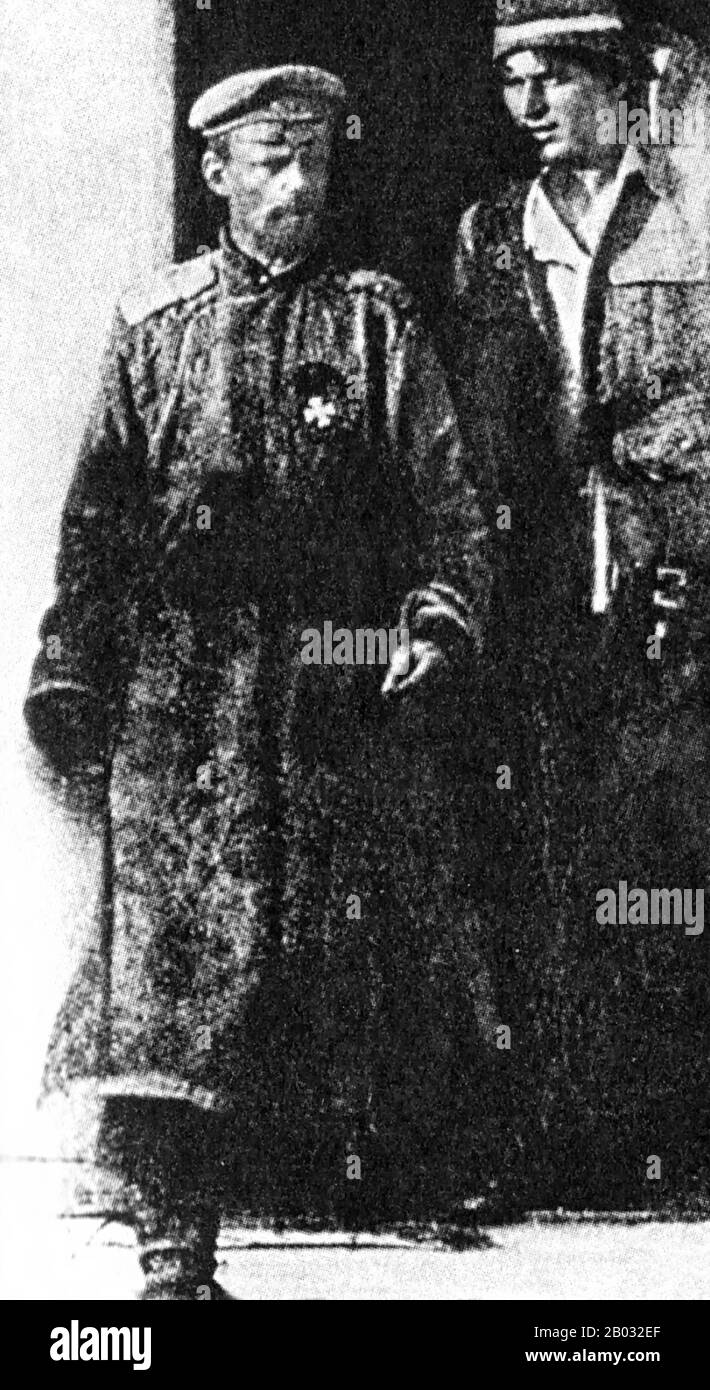 Le baron Roman Nikolai Maximilian von Ungern-Sternberg (29 décembre 1885 – 15 septembre 1921) était un Yesaul russe-suédois balte (capitaine Cossack), héros russe de la première Guerre mondiale et lieutenant-général à l'époque de la guerre civile en Russie et en Mongolie, qui avait « libéré » la Mongolie du règne chinois en février - mars 1921. En juin, il envahit le sud de la Sibérie en essayant de soulever une rébellion anti-communiste, mais fut vaincu par l'Armée rouge en août 1921. Un seigneur de guerre indépendant et brutal à la poursuite d'objectifs panmonarchistes en Mongolie et dans les territoires à l'est du lac Baikal pendant la guerre de Sécession russe qui Banque D'Images